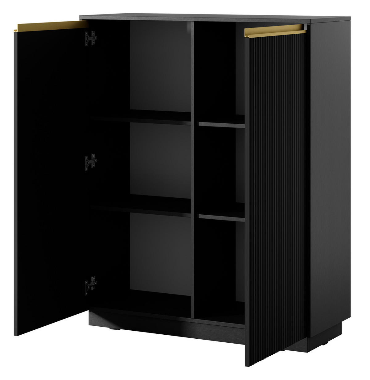 KOMMODE 104 cm Baron mit gerillten Fronten, 2 Türen, Schwarz - Schwarz, Holz (104/127/39cm) - Emporius