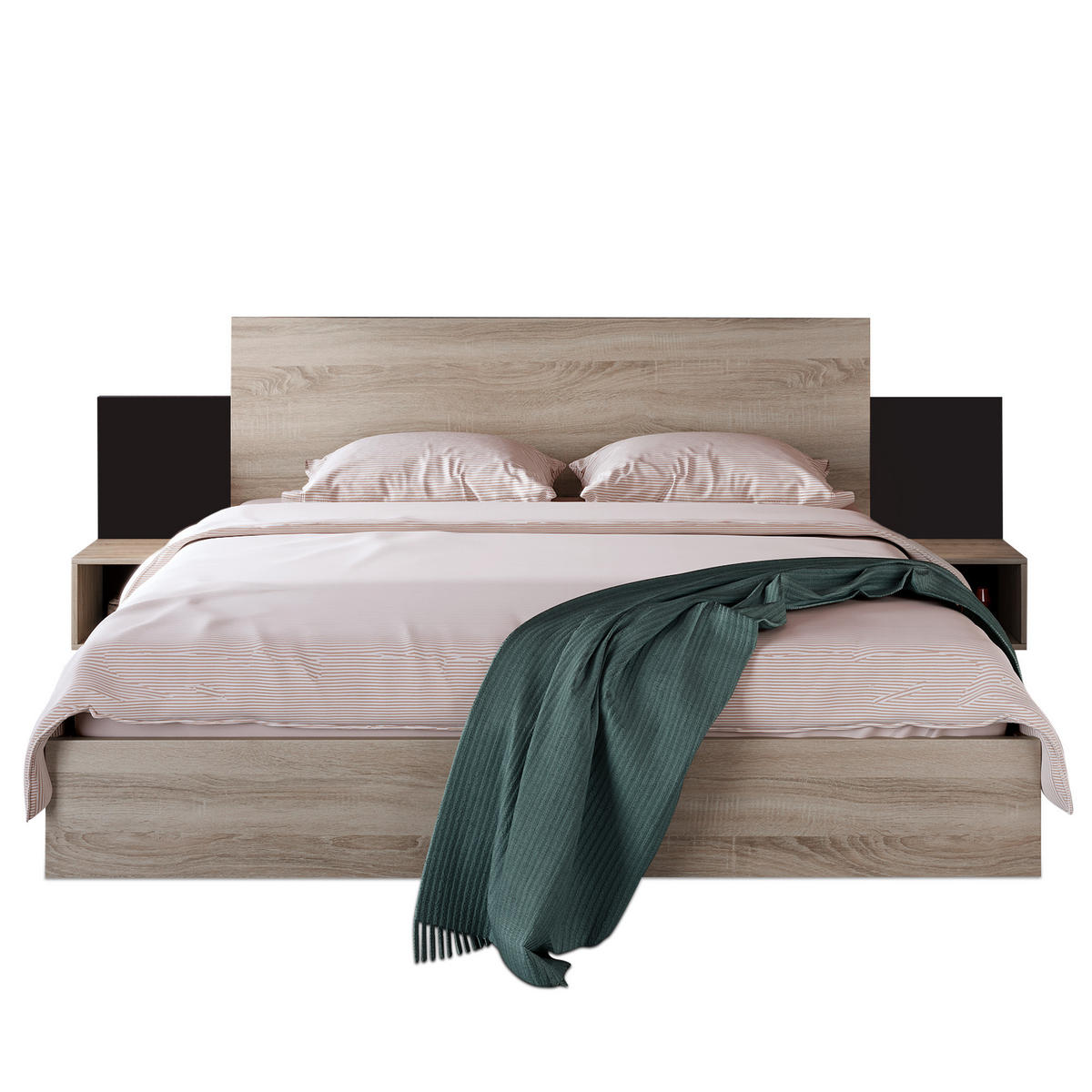 DOPPELBETT 160/200 cm Sonoma-Eiche Dunkelgrau mit 2 Nachtkommoden - Dunkelgrau, Holz (160/200cm) - OKWISH