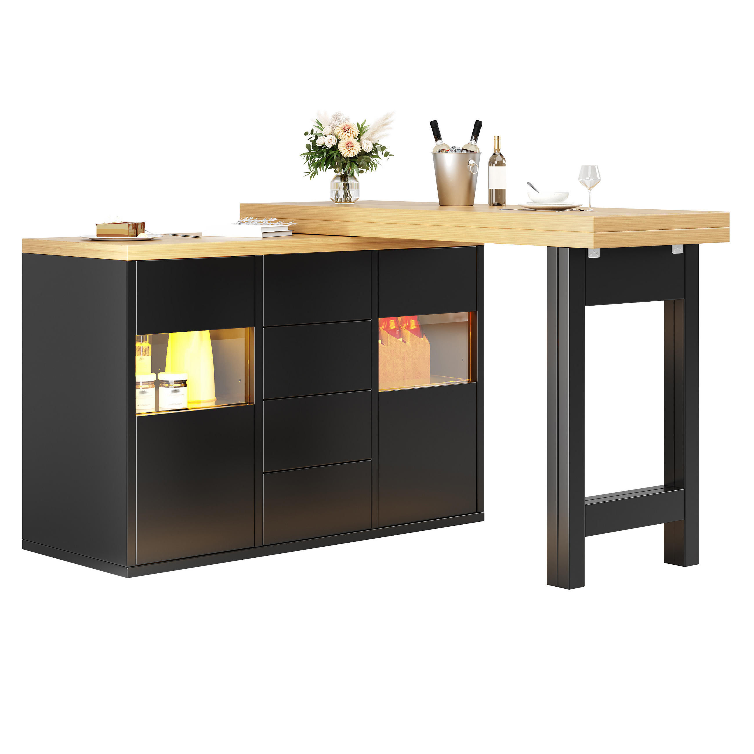 BARTISCH ausziehbar 120-197/40/73,8 cm mit RGB-LED DE-39755 Schwarz - Schwarz, Holzwerkstoff (40/120/73.8cm) - ComfortXL