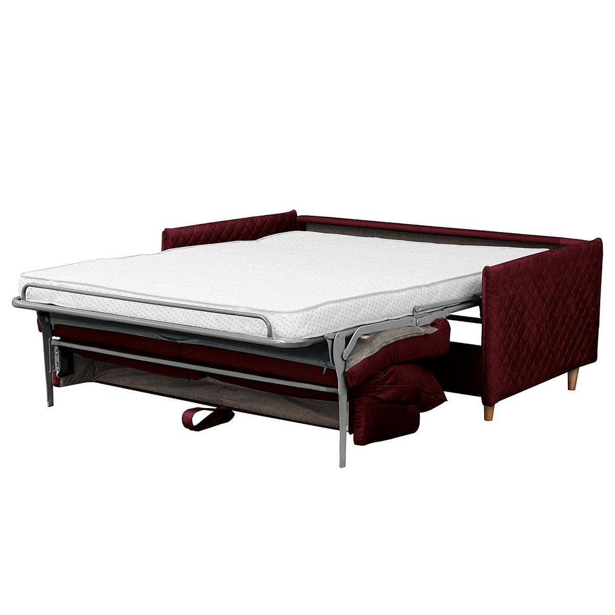 SCHLAFSOFA mit Matratze - Samt - Buchefarben/Dunkelrot, Buchenholz/Textil (171/95/101cm) - home24