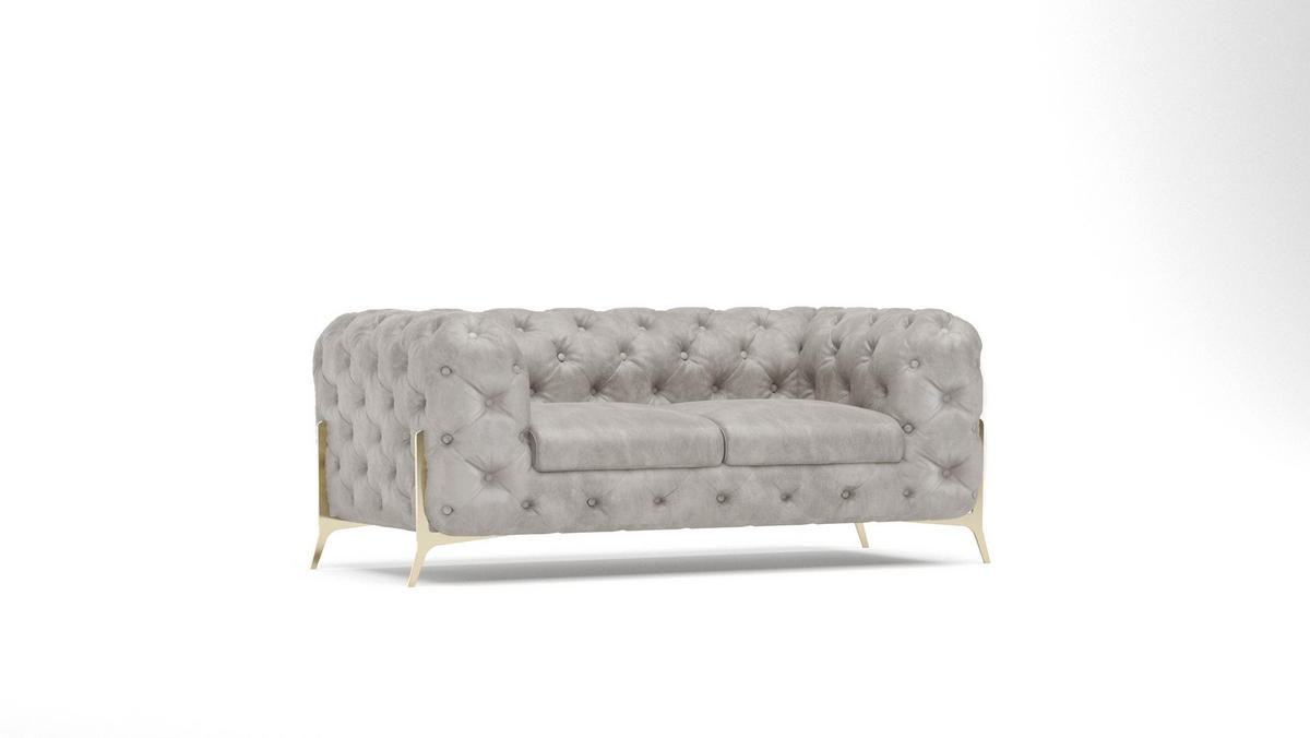 CHESTERFIELD-SOFA 2-Sitzer Vertex Grau Samt - Goldfarben/Grau, Holz/Textil (185/75/100cm) - S-Style Möbel