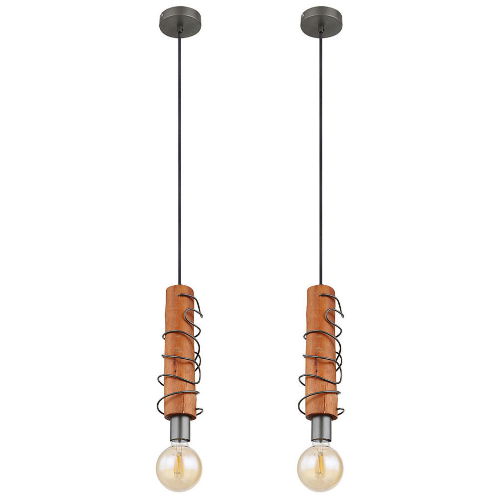 HÄNGELEUCHTE ALICE Holz Braun 2er Set - Braun, Holz (10/10/120cm) - Globo Lighting
