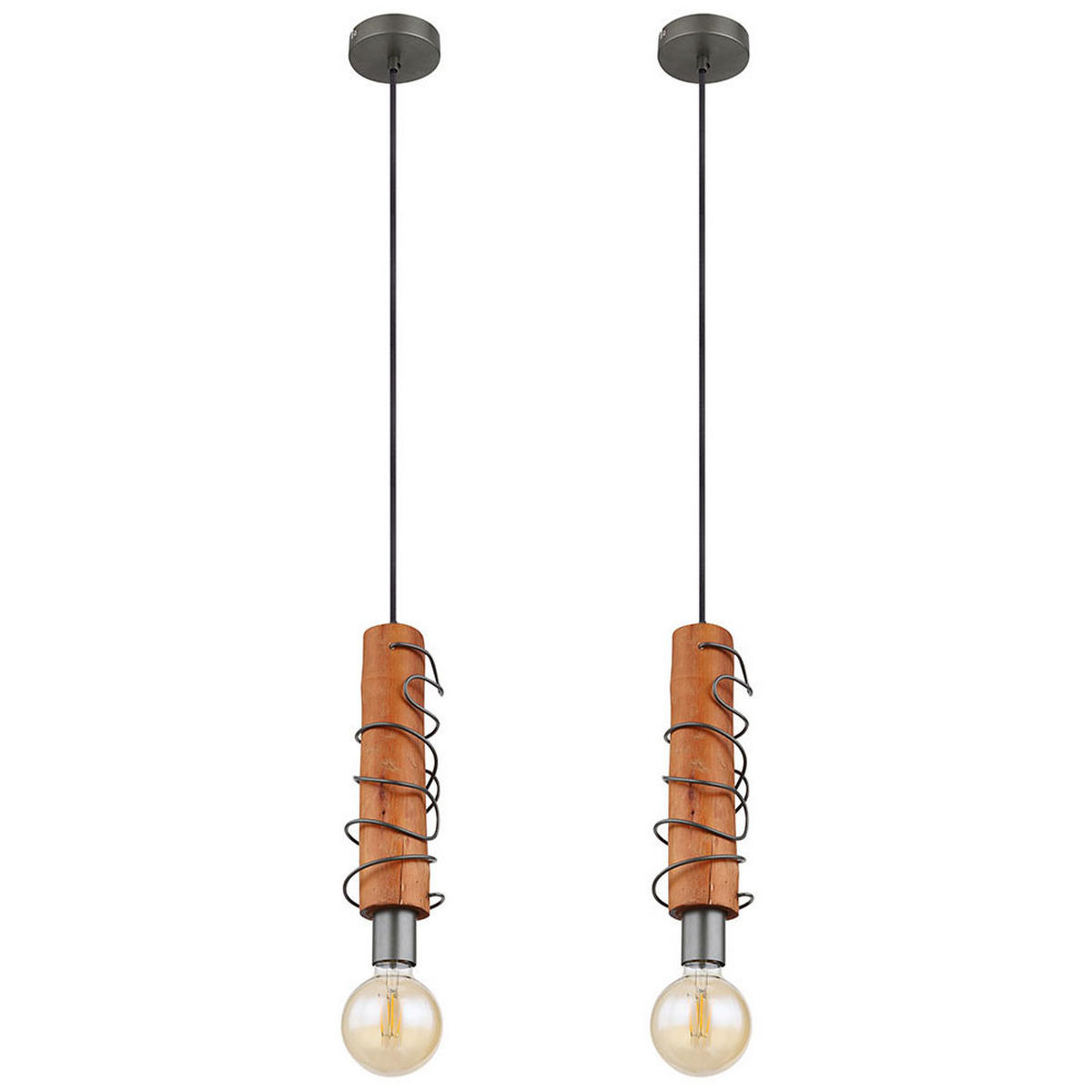HÄNGELEUCHTE ALICE Holz Braun 2er Set - Braun, Holz (10/10/120cm) - Globo Lighting