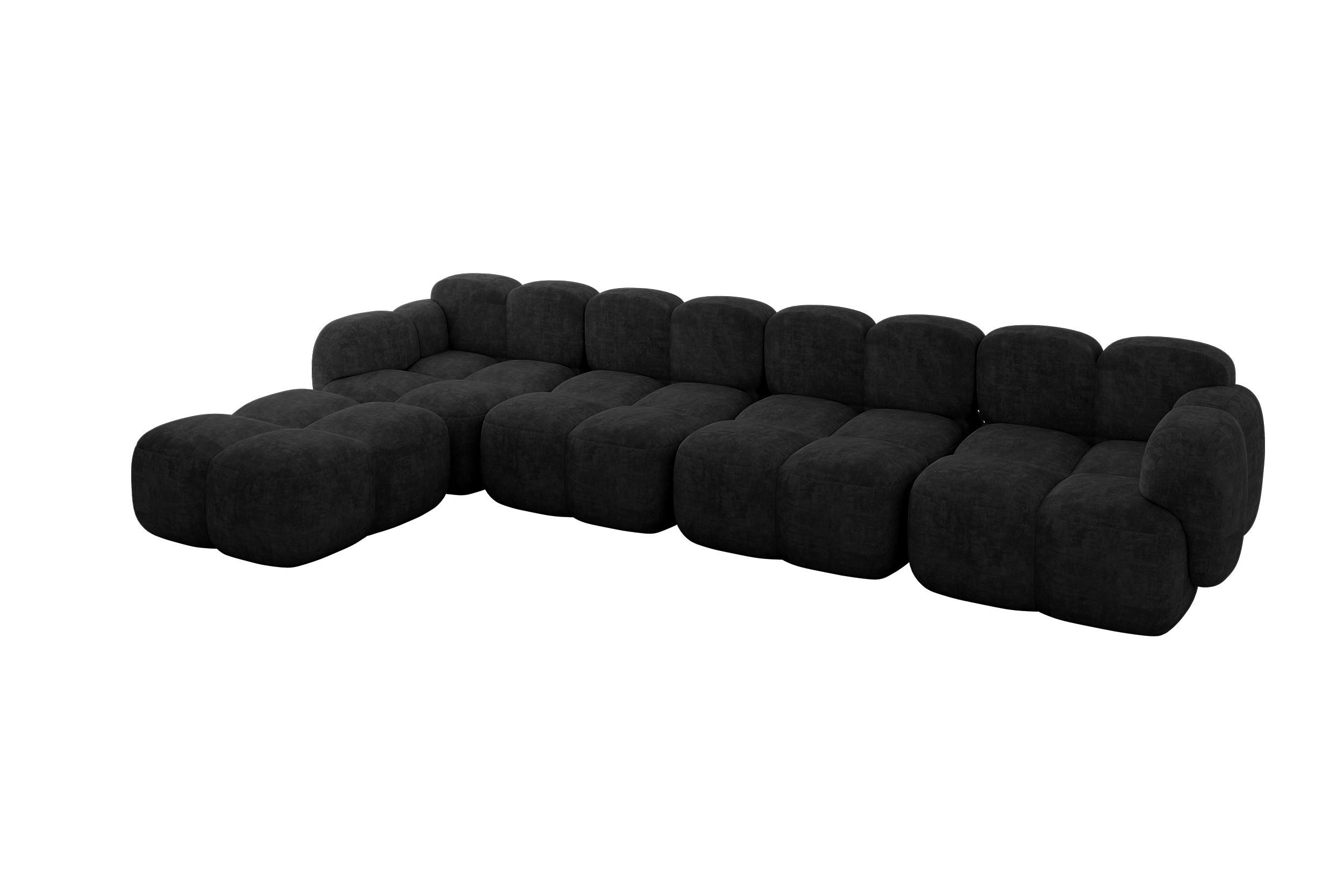 ECKSOFA modulares Sofa Links Miko-L3 390x205x75 Schwarz Velours - Schwarz, Holzwerkstoff/Kunststoff (390/205cm) - ALTDECOR