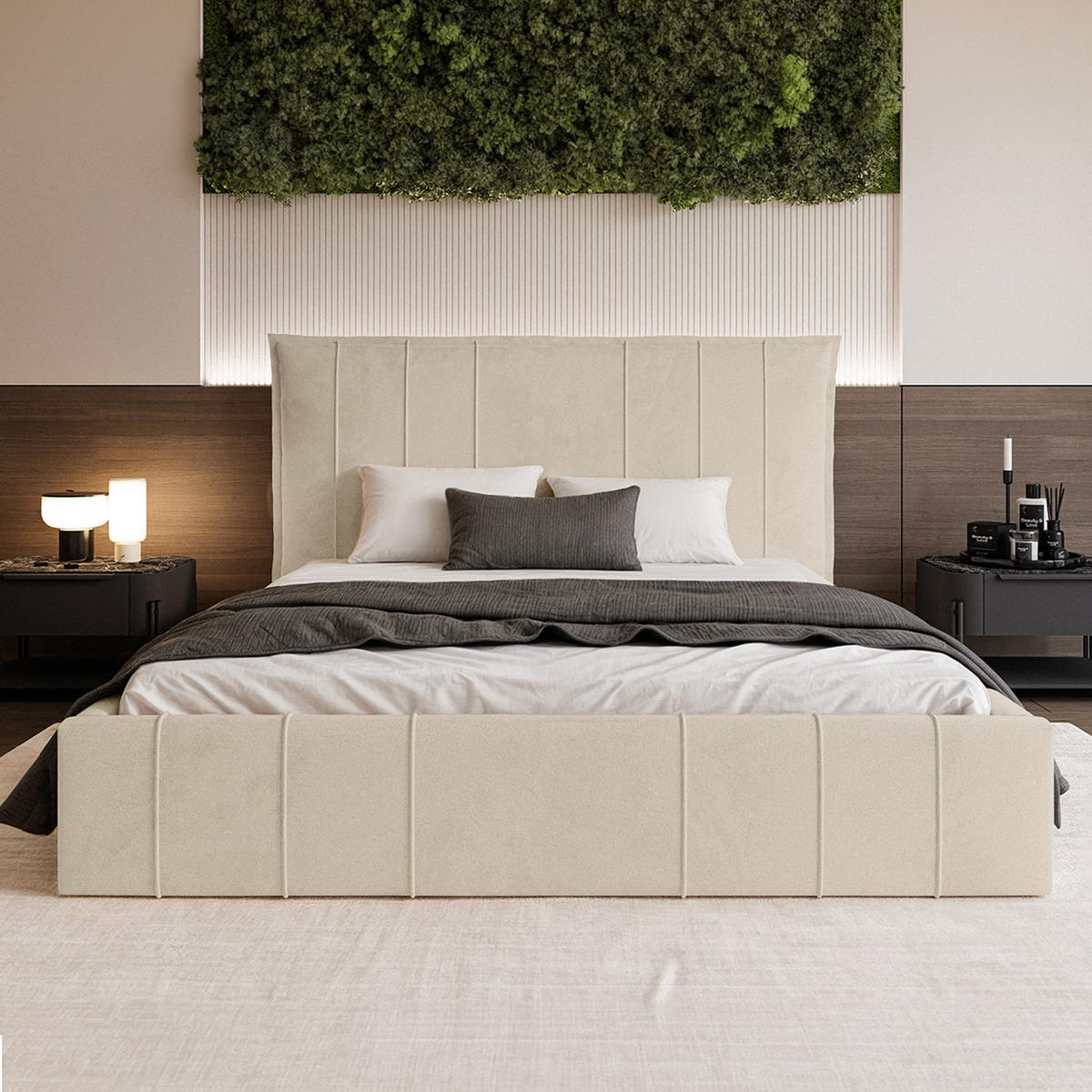 POLSTERBETT ACATE 200x200 cm, Weiß - Creme, Textil (200/200cm) - Fedve