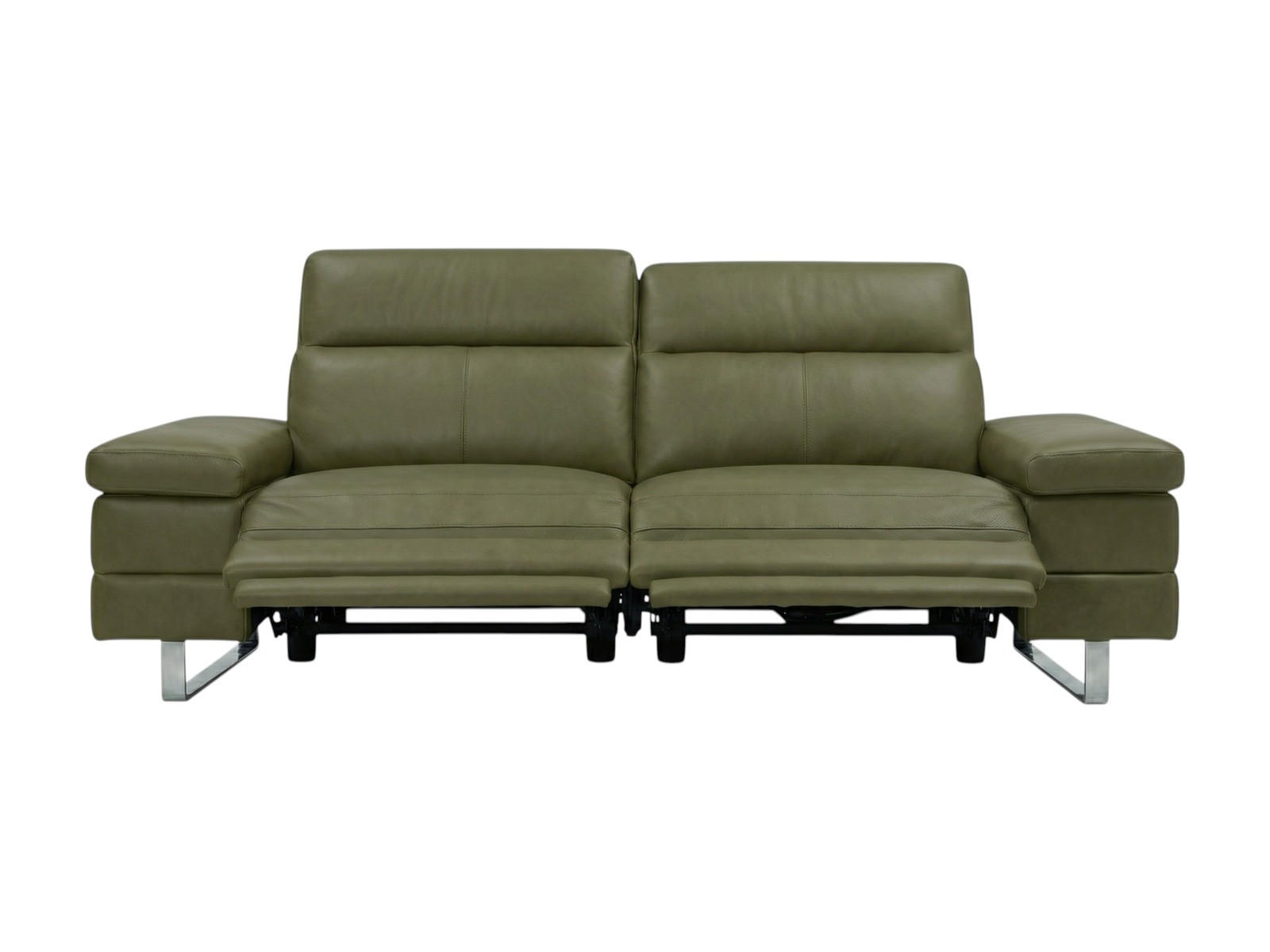 3-SITZER Sofa Virage Echtleder mit 2 x Relaxfunktion Olivgrün - Olivgrün, Leder/Metall (212/75/109cm)