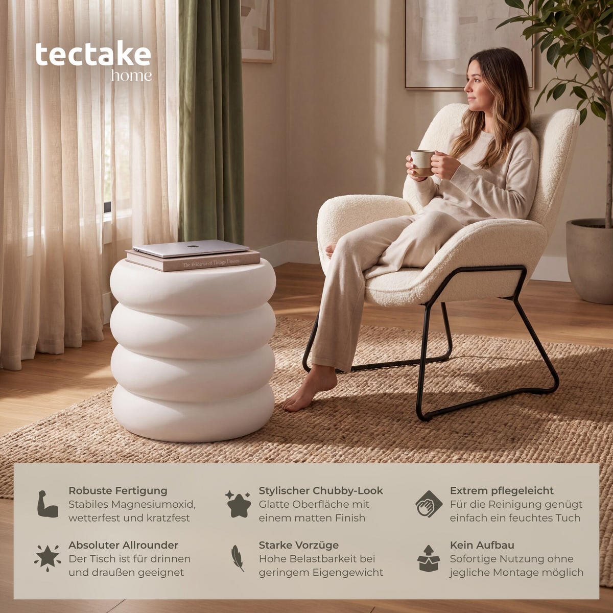 BEISTELLTISCH Adina, Ø 45 x 46 cm, creme - Creme, Keramik (45/45/46cm) - tectake