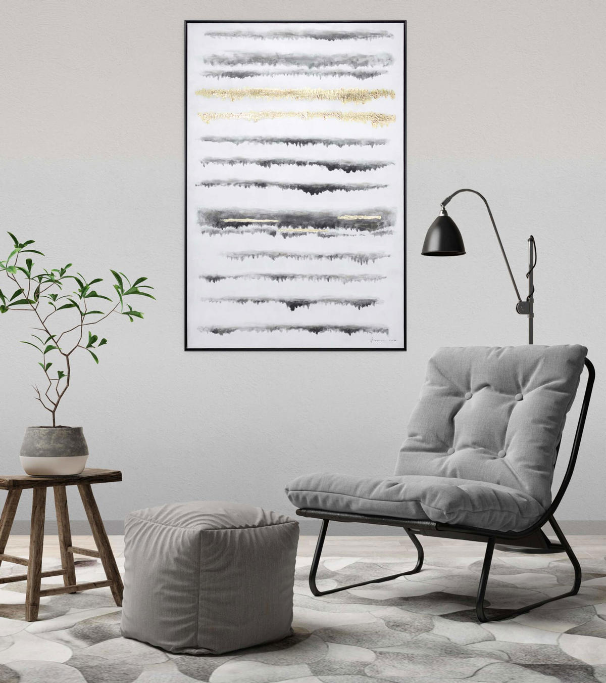ACRYLBILD HANDGEMALT Weiß 83/123 cm - Schwarz/Grau, Textil (82.5/122.5cm) - KUNSTLOFT