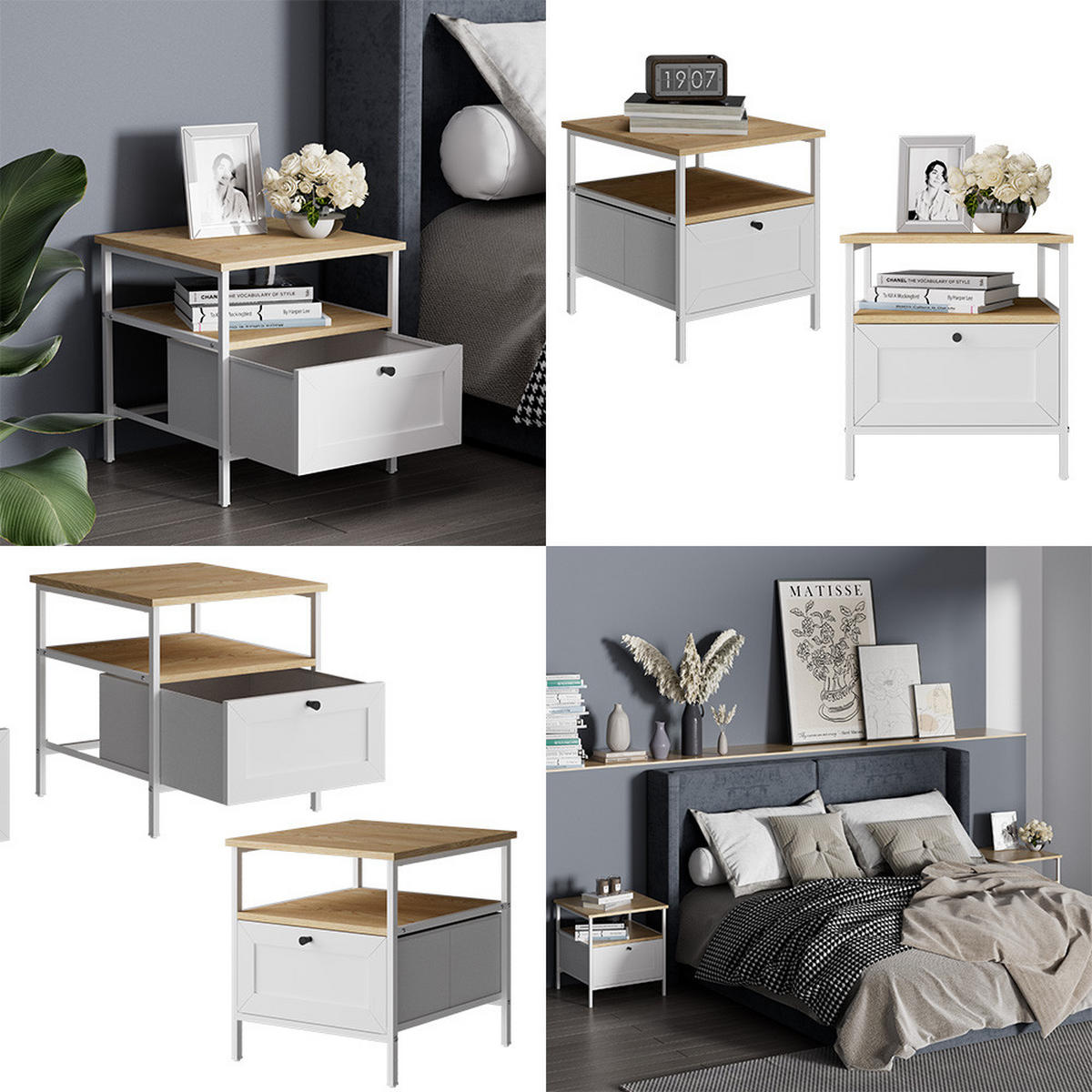 NACHTTISCH Lunis Weiß 45 x 47 cm 2er Set - Weiß, Holzwerkstoff (45/47/45cm) - Vicco