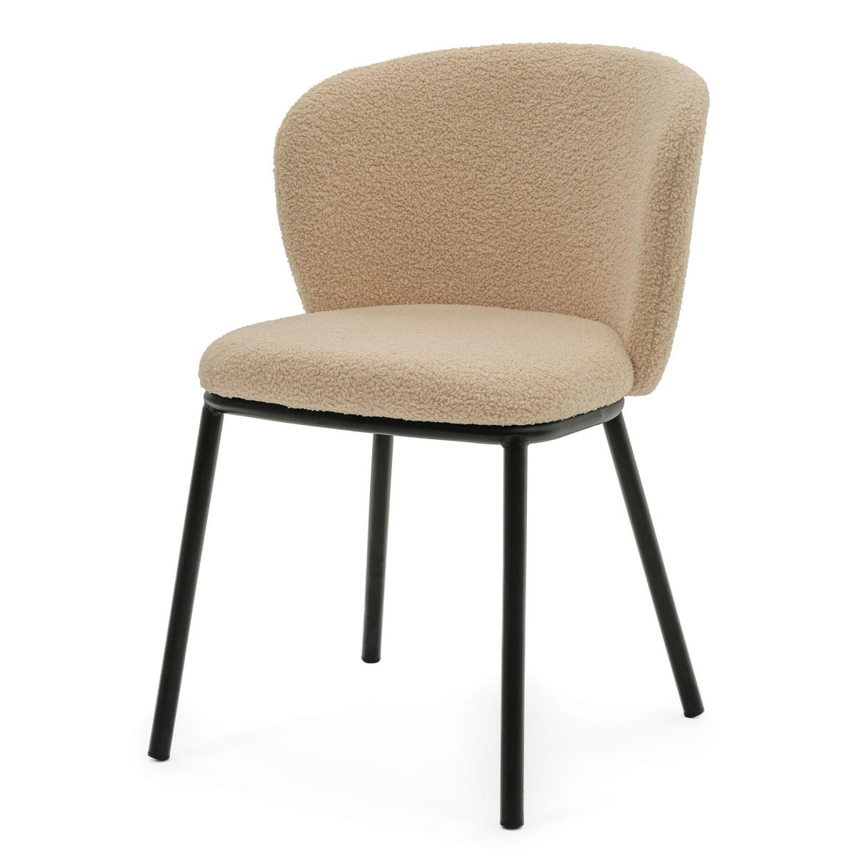 STUHL BARI gepolsterter mit Steppung - beige - Boucle - Beige/Schwarz, Textil/Metall (54/81/57cm) - NEW HOME