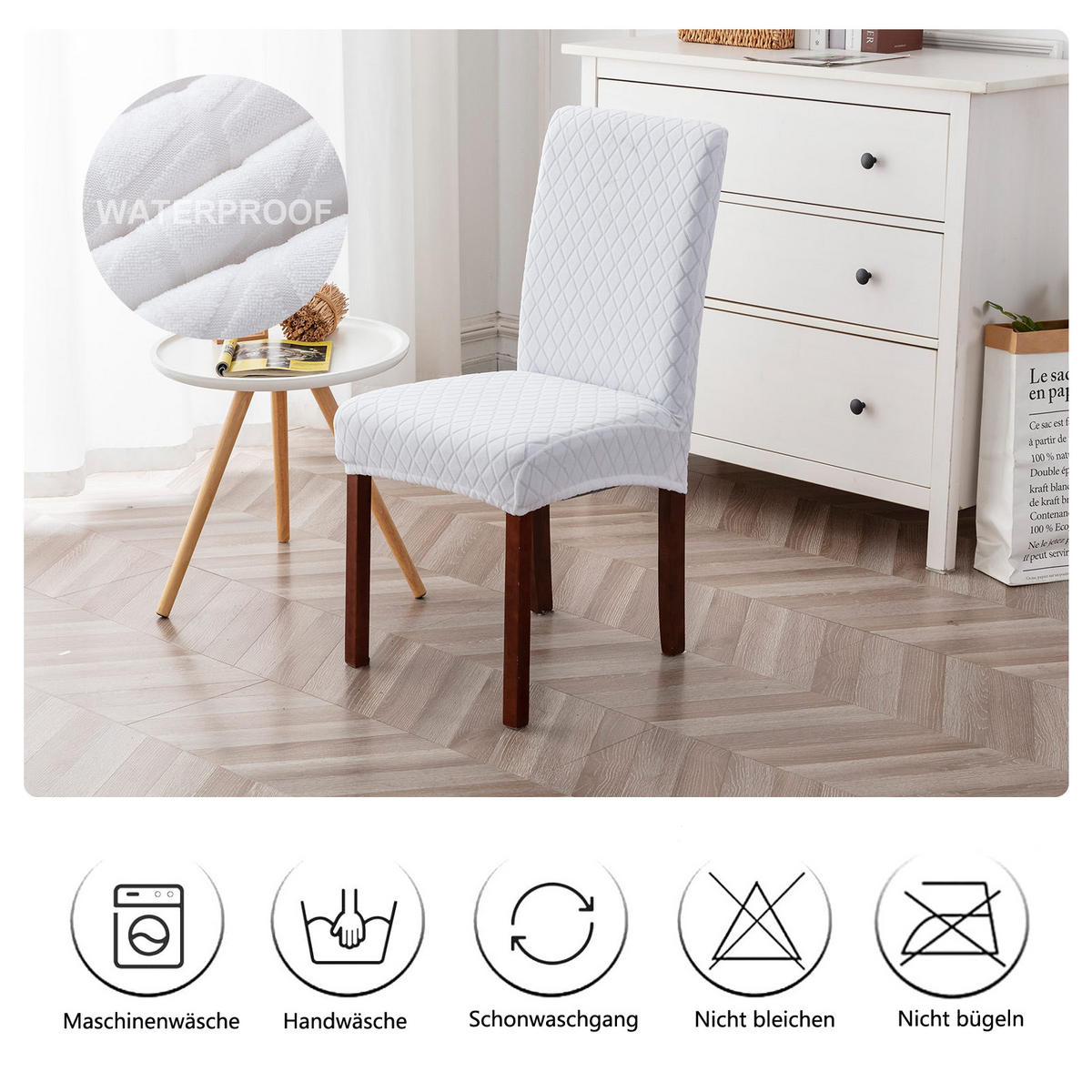 STUHLHUSSE Premium Wasserdicht Stretch Stuhlbezug Weiß 2 Stück - Weiß, Textil (45/45cm) - Kaket