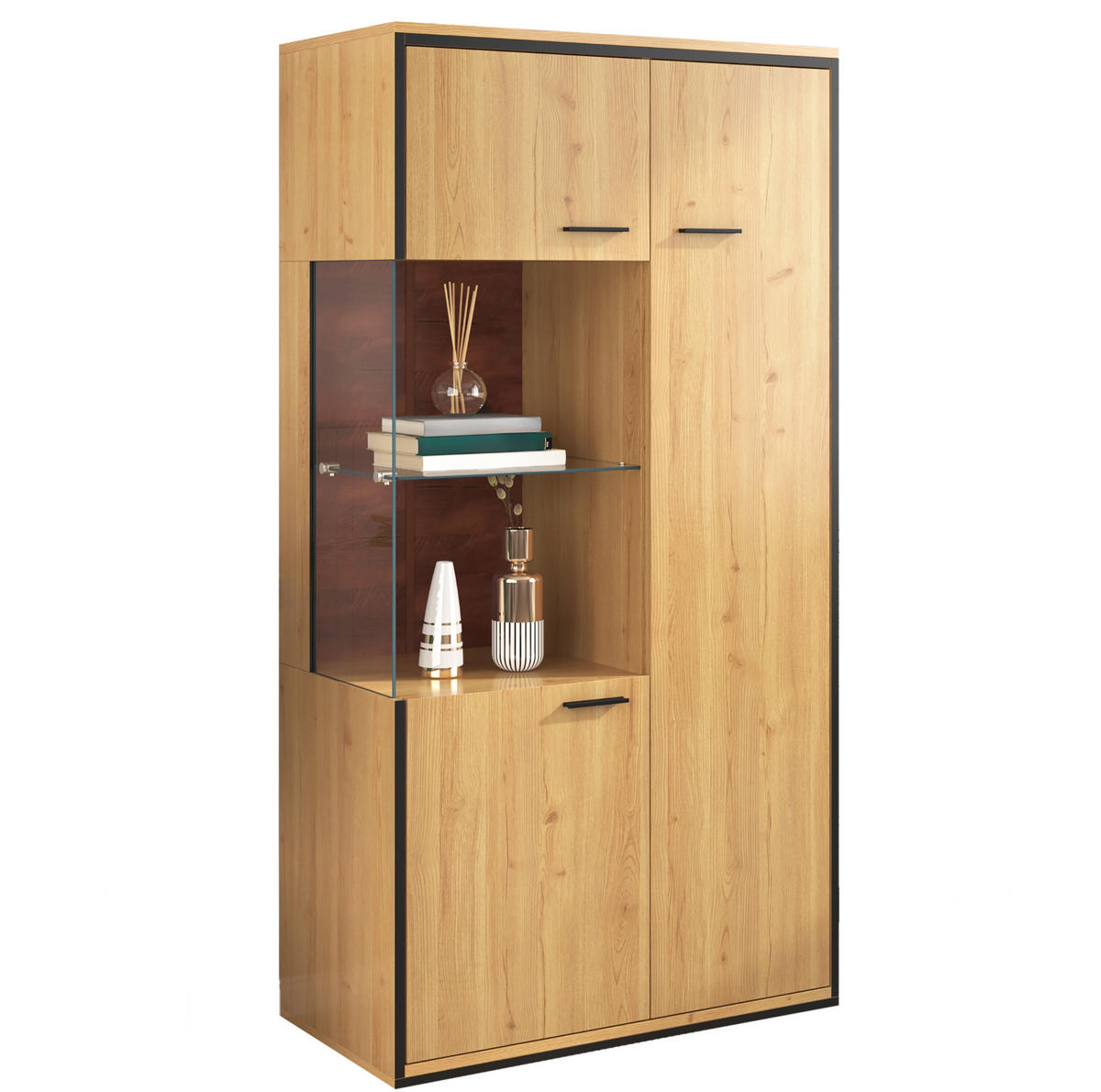 VITRÍNA 150/77,5/40 cm, MDF, prírodná s LED osvetlením - prírodná farba, kompozitné drevo (77.5/150/40cm) - BEAOK