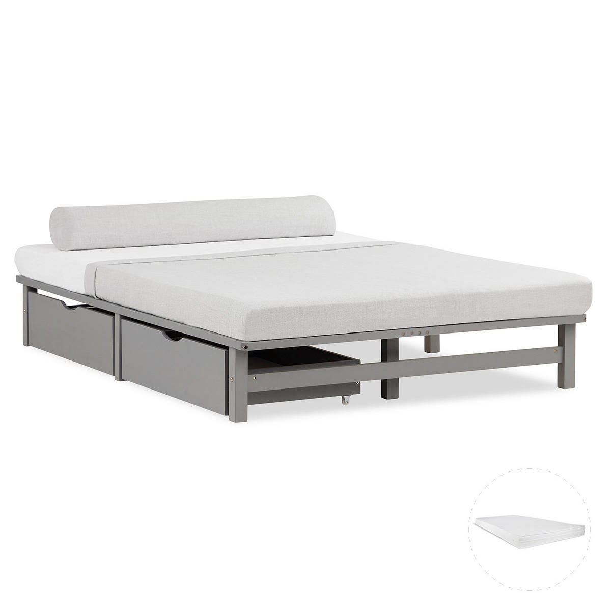STAURAUMBETT mit Matratze 140/200 cm grau - Grau, Holz (140/200cm) - Homestyle4u