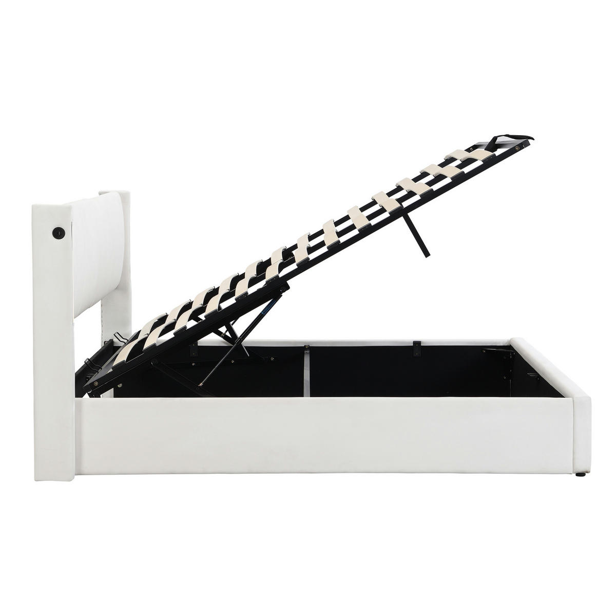 POLSTERBETT 140/190 cm Weiß mit LED-Beleuchtung, USB-Anschluss und hydraulischem Bettkasten - Weiß, Kunststoff (140/190cm) - OKWISH