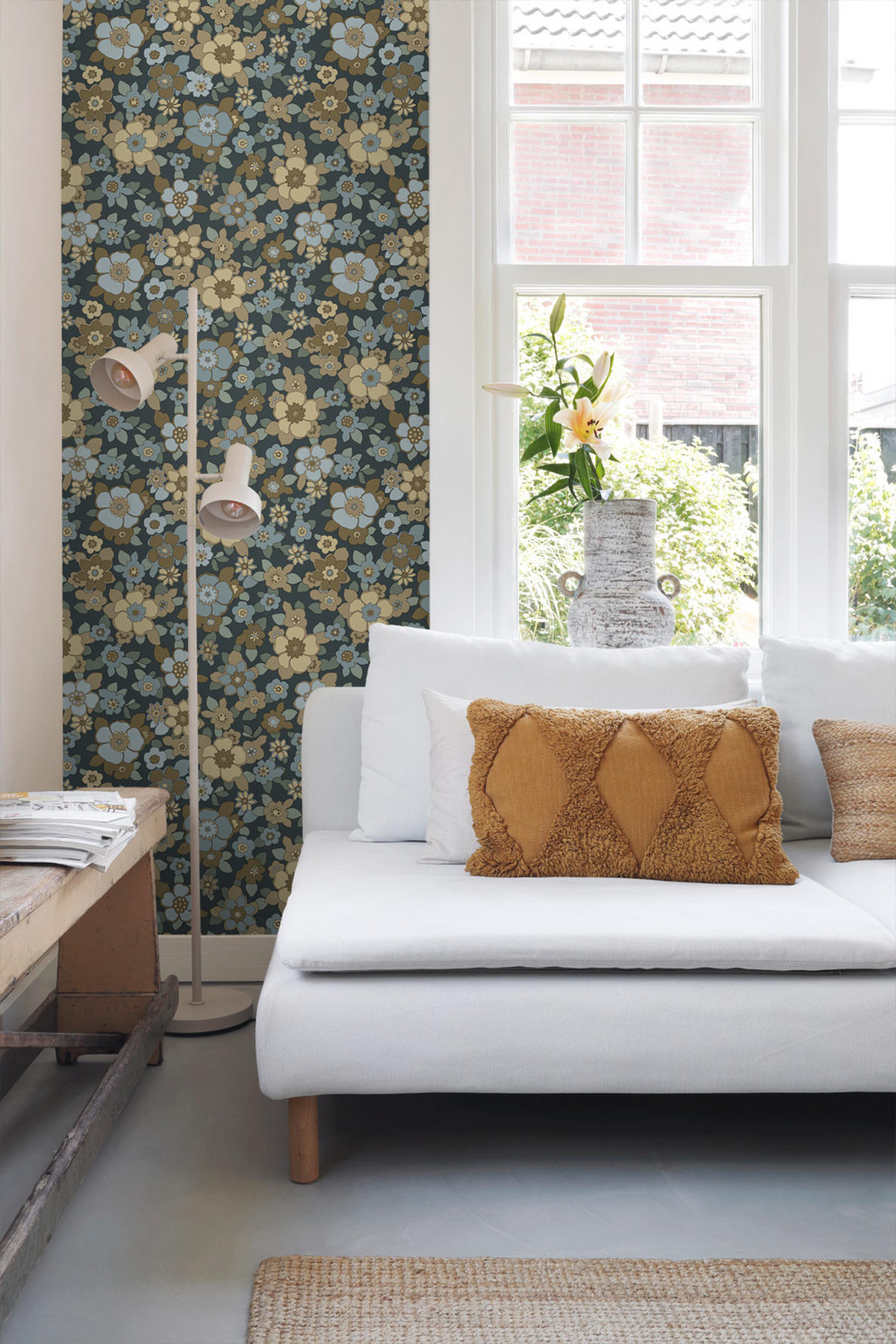 TAPETE Retro Blumen 50 x 900 cm - Blau, Papier (50/900cm) - ESTAhome