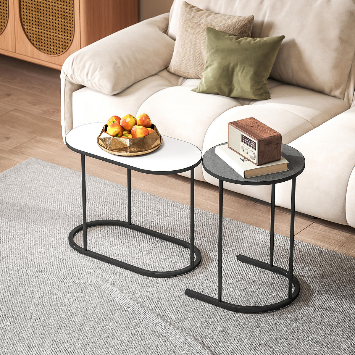 COUCHTISCHE 2er-Set Grau Weiß Schwarz - Grau, Metall (38/38/54.5cm) - PANGIVO