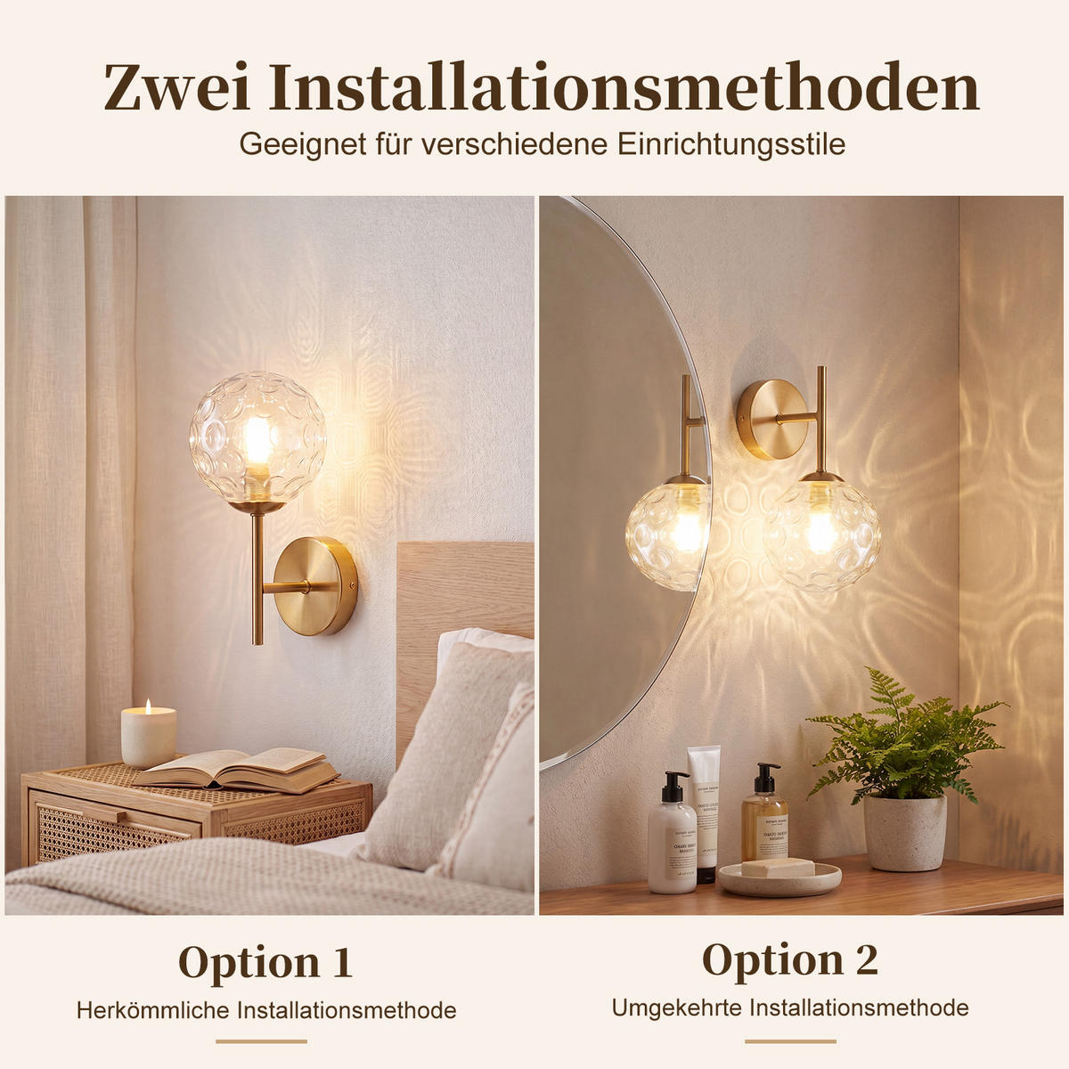 WANDLEUCHTE Tyvax 24/12/16 cm - Goldfarben, Glas/Metall (12/16/24cm) - ZMH