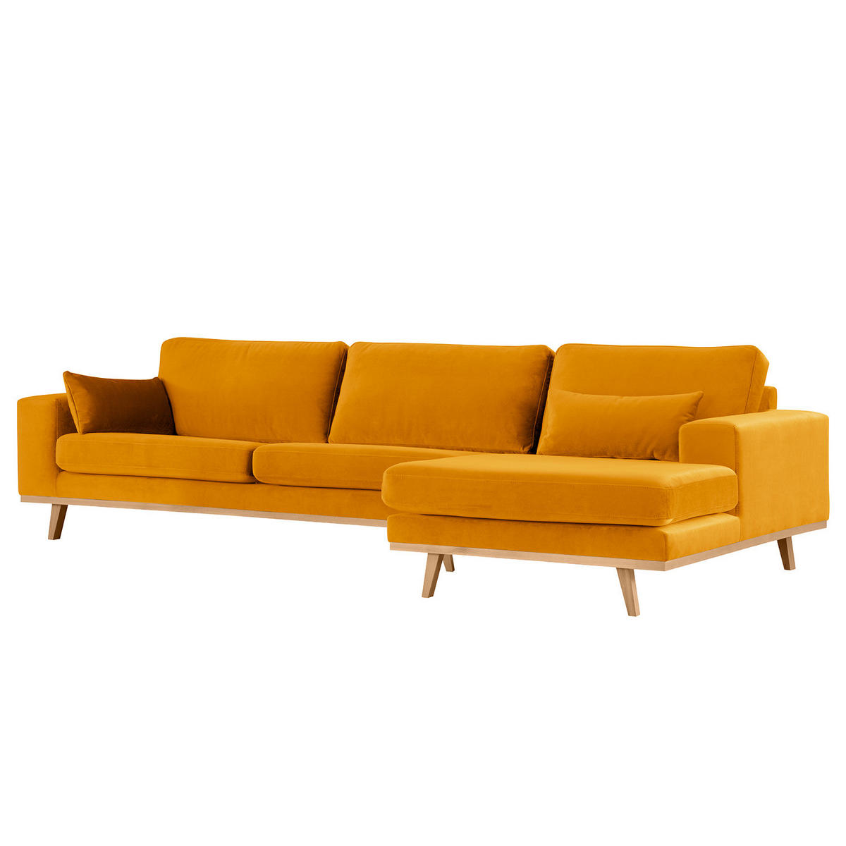 ECKSOFA mit Longchair - Gelb/Buchefarben, Buchenholz/Textil (281/153cm) - home24