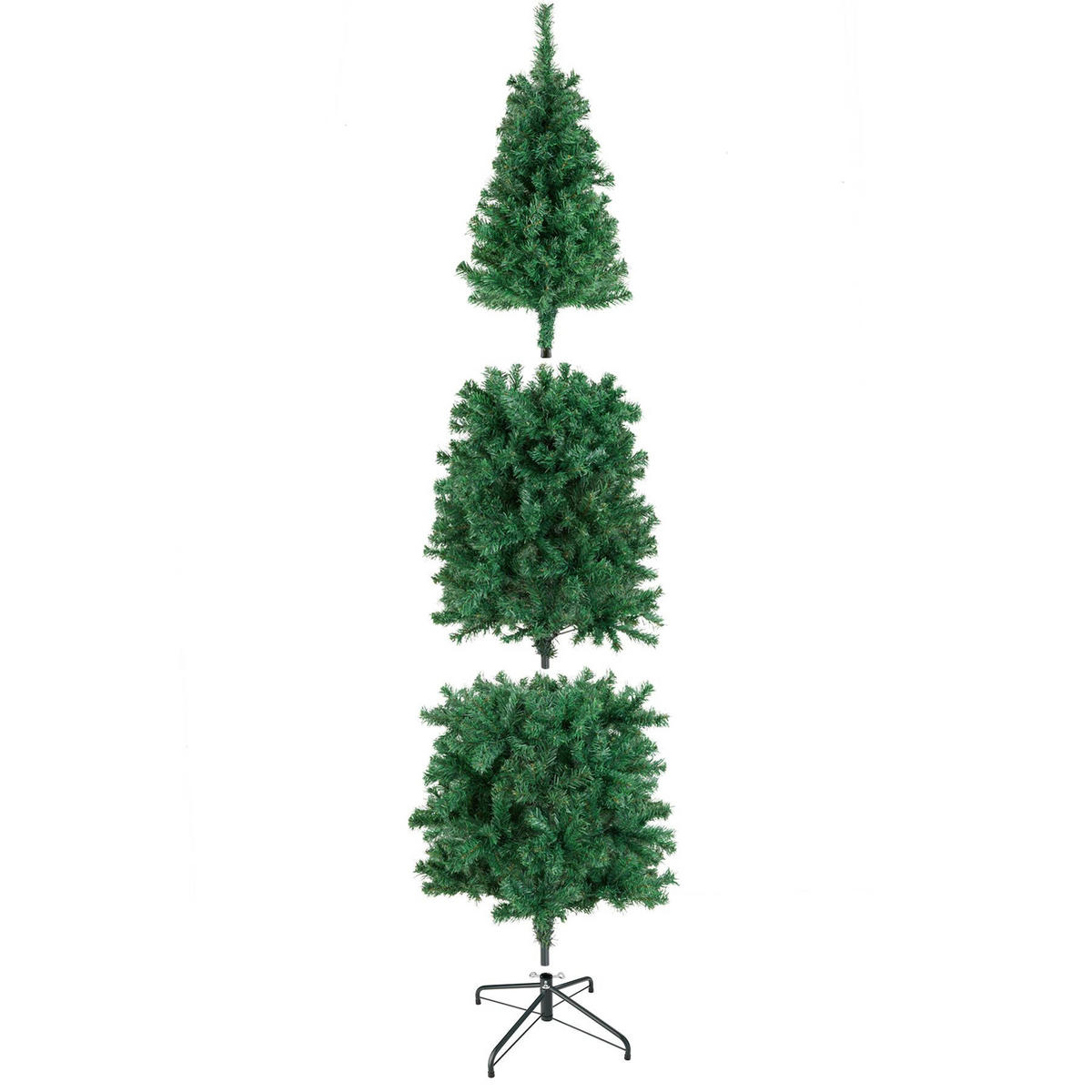 SET WEIHNACHTSBAUM MIT LICHTERKETTE ,pulverbeschichteter Metallständer mit Kunststoffkappen,grün - Grün, Kunststoff (210cm) - tectake