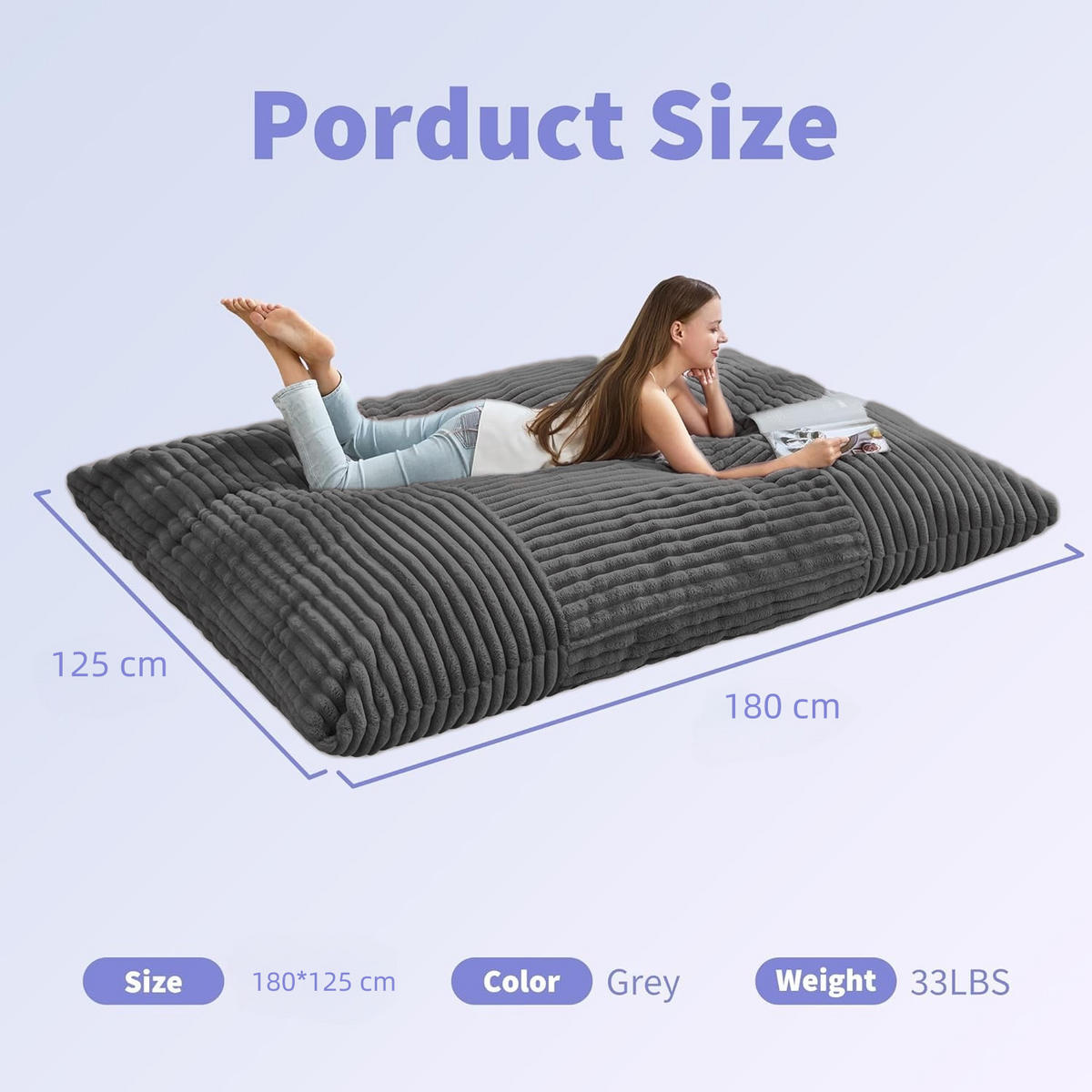 SITZSACK Stoff Dunkelgrau klappbar - Dunkelgrau, Textil (180/10/125cm) - WISHDOR