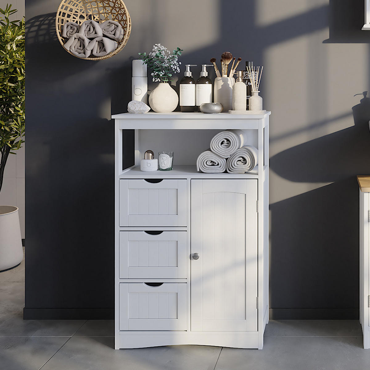 MIDISCHRANK Bianco Weiß 56 x 86.5 cm mit Schubladen - Weiß, Holzwerkstoff (56/86.5/29.2cm) - Vicco