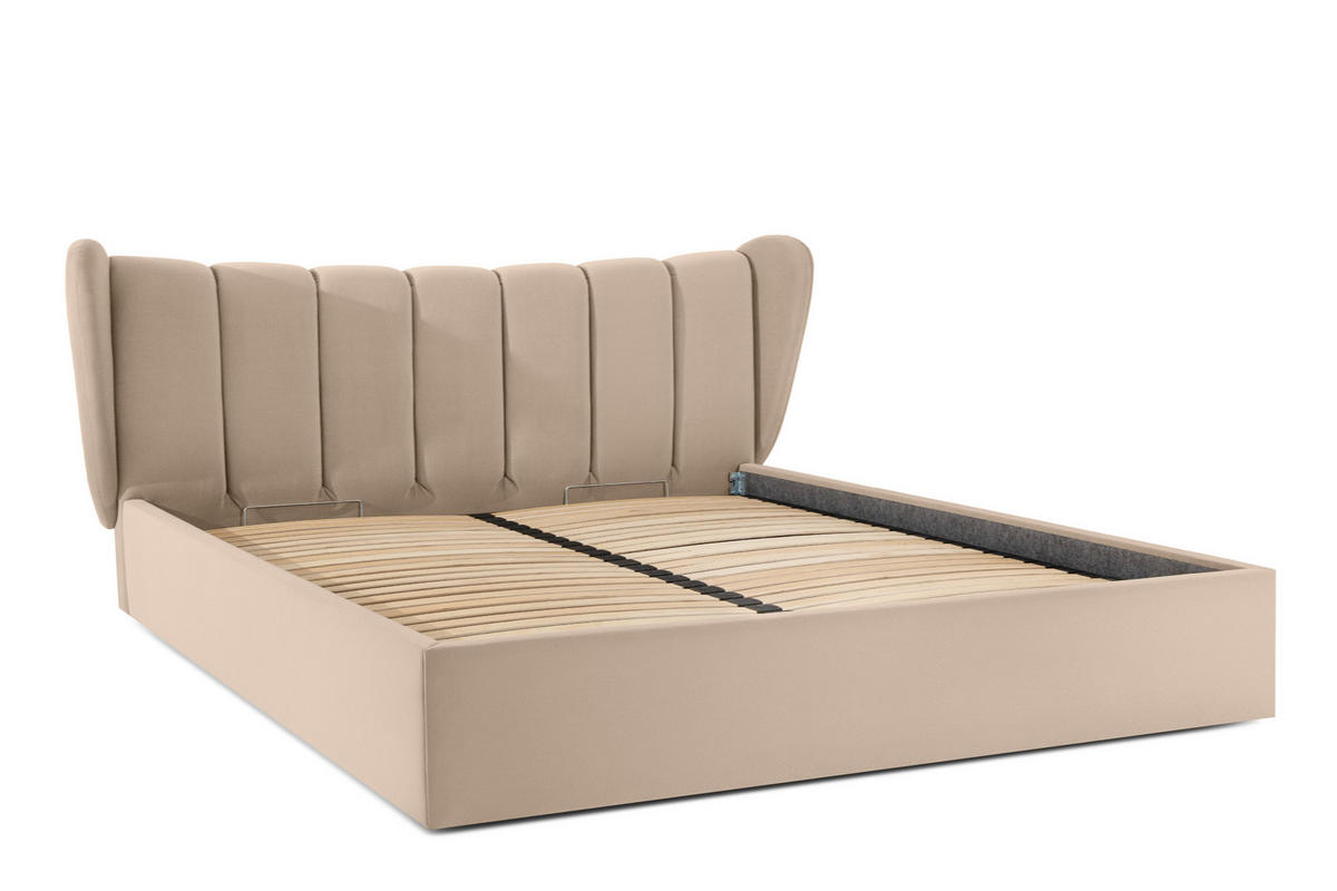 POLSTERBETT GIZO, Muschel-Design - Beige/Schwarz, Holz/Holzwerkstoff (202/204cm) - KONSIMO®