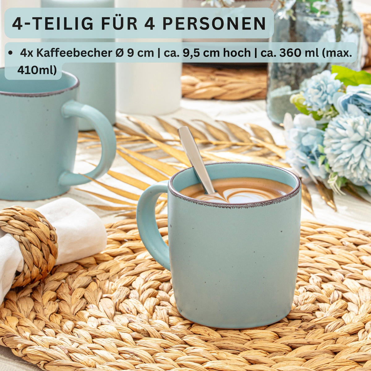 KAFFEEBECHER BOMBAY BREEZE - 4 teilig aus Steingut - Pastellblau, Stein (0.8L) - Sänger