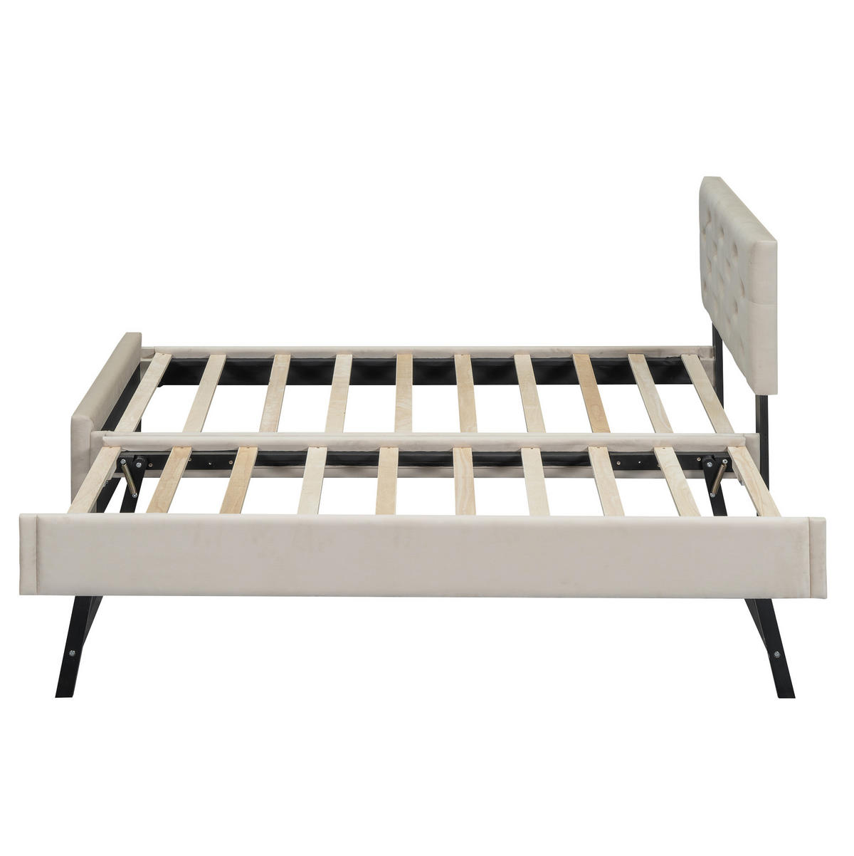 POLSTERBETT mit Ausziehbett und Lattenrost 90x200 cm Samt Beige - Beige, Metall (90/200cm) - Beauniv
