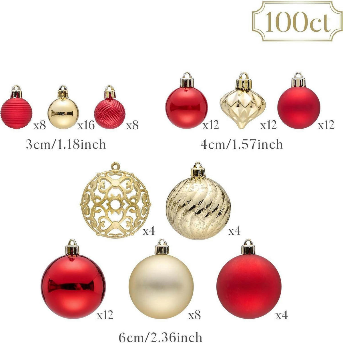 WEIHNACHTSKUGELN 100-teiliges Set Rot Gold - Multicolor, Kunststoff (6/6/6cm)