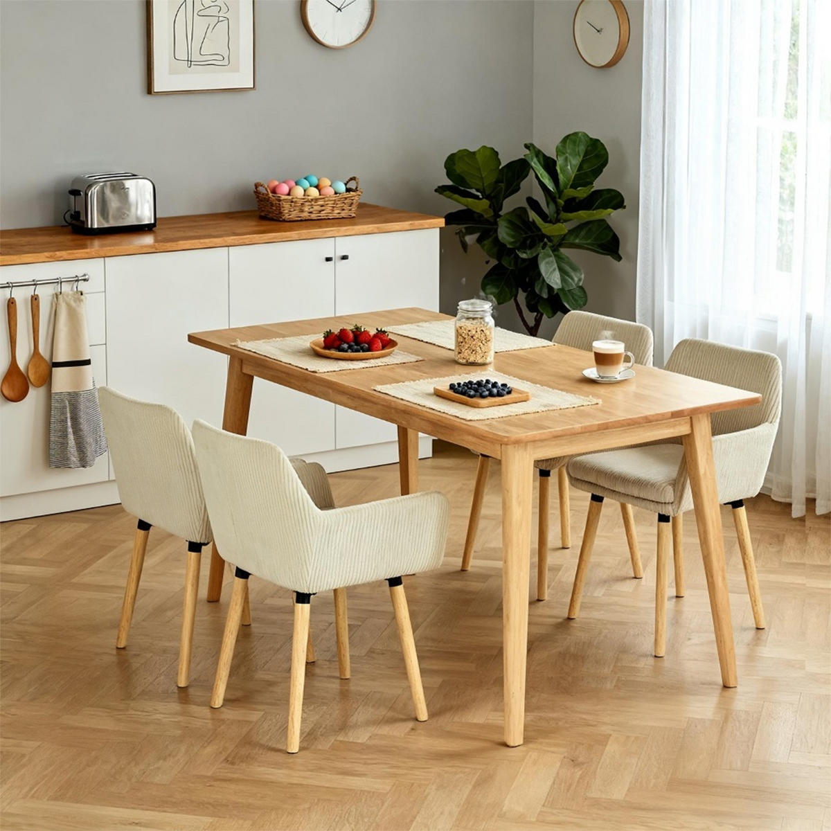 ESSZIMMERSTUHL 4er Set in Beige mit Cord-Optik - Beige, Textil (54/77/53cm) - Meubles Cosy
