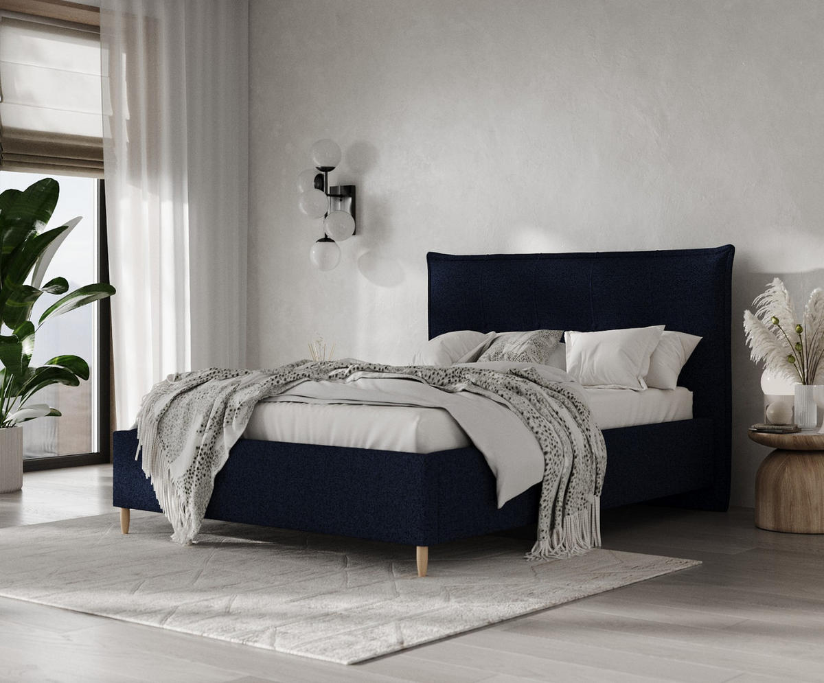 POLSTERBETT Plaza 120/200 cm Marineblau im Riva Stoff - Naturfarben/Dunkelblau, Holz/Holzwerkstoff (120/200cm) - AltaBeds