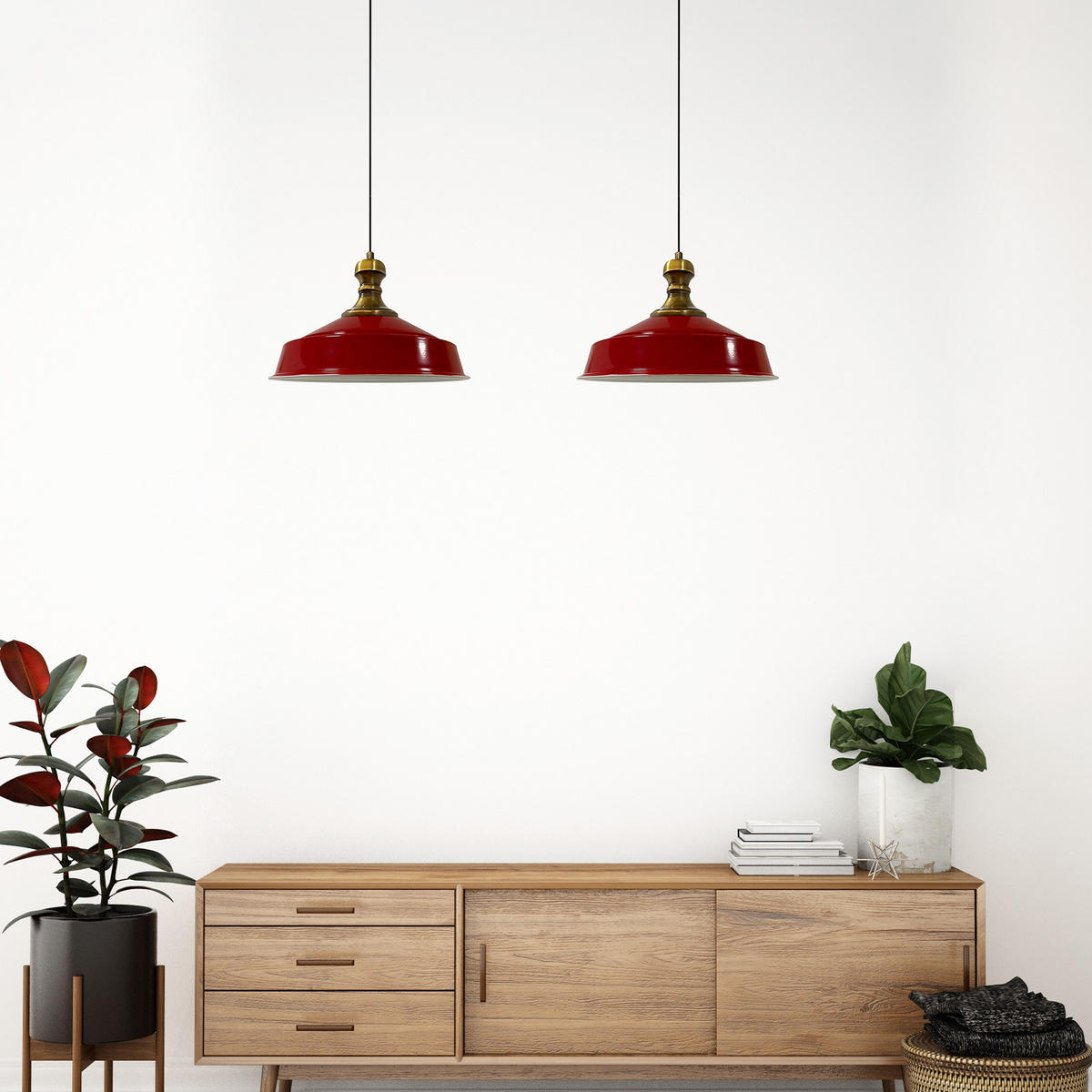 PENDELLEUCHTE Asletl 2 Flammig 40/36 cm - Weiß Hochglanz/Rot, Metall (40/36cm) - Bamyum