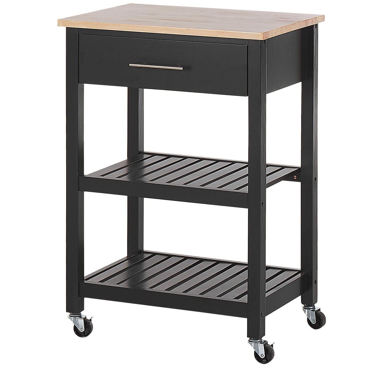 SERVIERWAGEN Schwarz Hiuma - Hellbraun/Schwarz, Holz (58/85/40cm) - Beliani