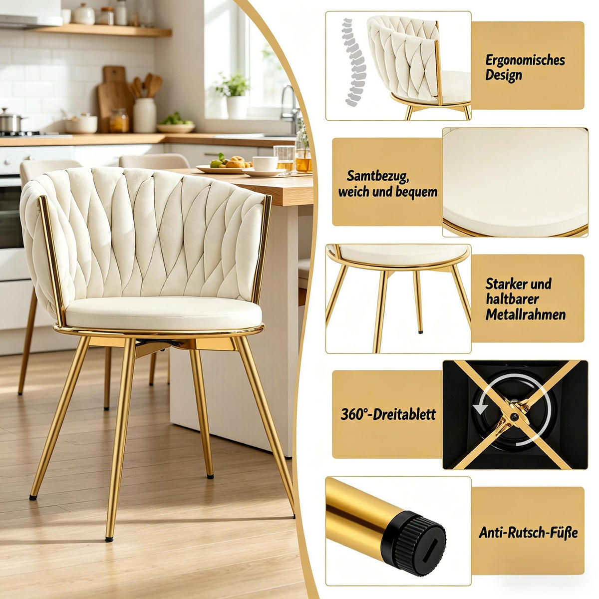 ARMLEHNSTUHL-SET DE-36126 2 Stück drehbar Beige - Beige, Metall (60.5/78/59.5cm) - ComfortXL