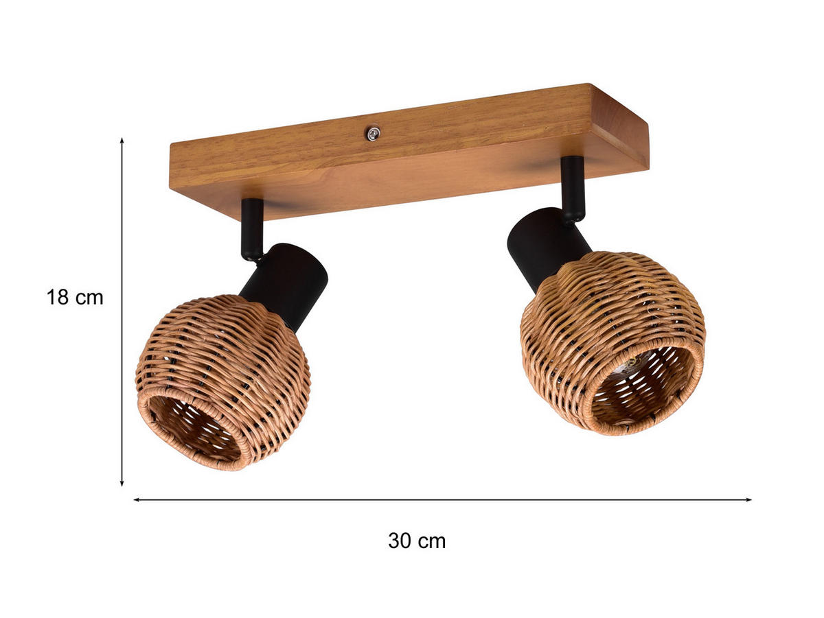 DECKENSTRAHLER Holz Breite 30cm, Lampenschirme Rattan - Naturfarben, Naturmaterialien/Holz (14/30/18cm) - meineWunschleuchte