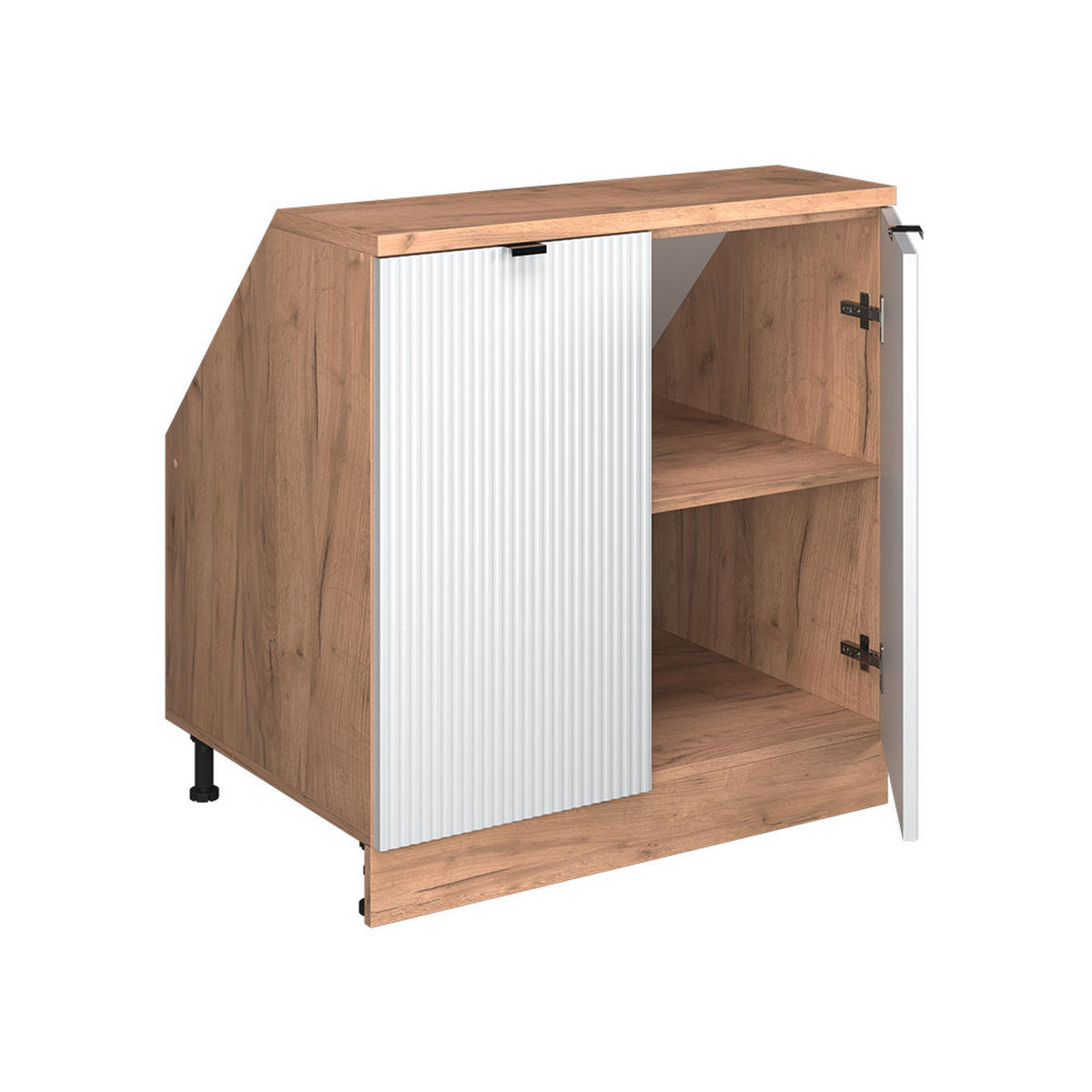KUHINJSKI ORMAR ZA KOSINE KROVA R-Line Bijeli grebeni 80 cm s 2 vrata, korpus ormara dubine 60 cm - hrast medunac/bijela, drvni materijal (80/83.8/60cm) - Vicco