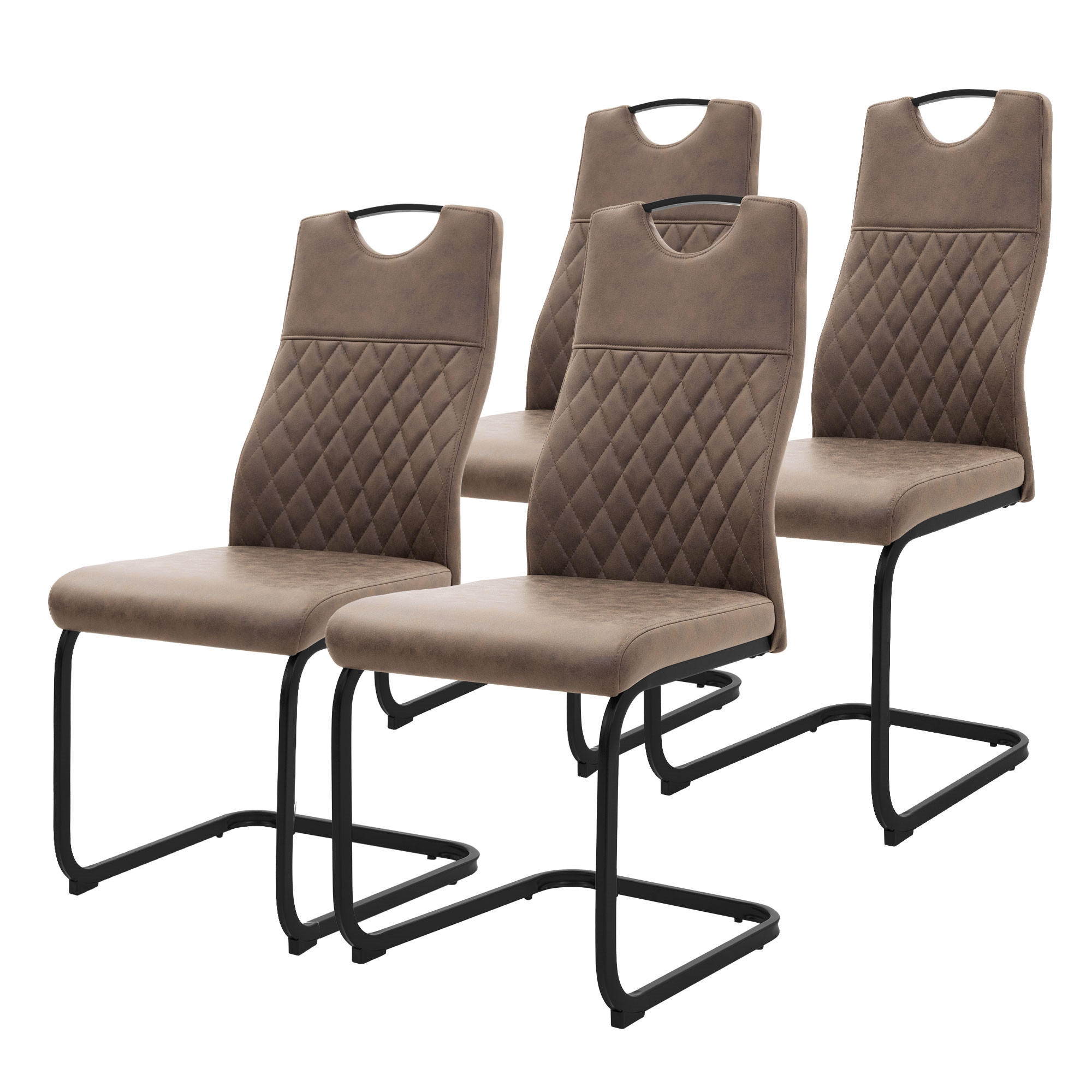 ML-DESIGN JÍDELNÍ ŽIDLE, sada 4 ks, židle s volným podnožím z umělé kůže, hnědé, s ocelovým rámem
