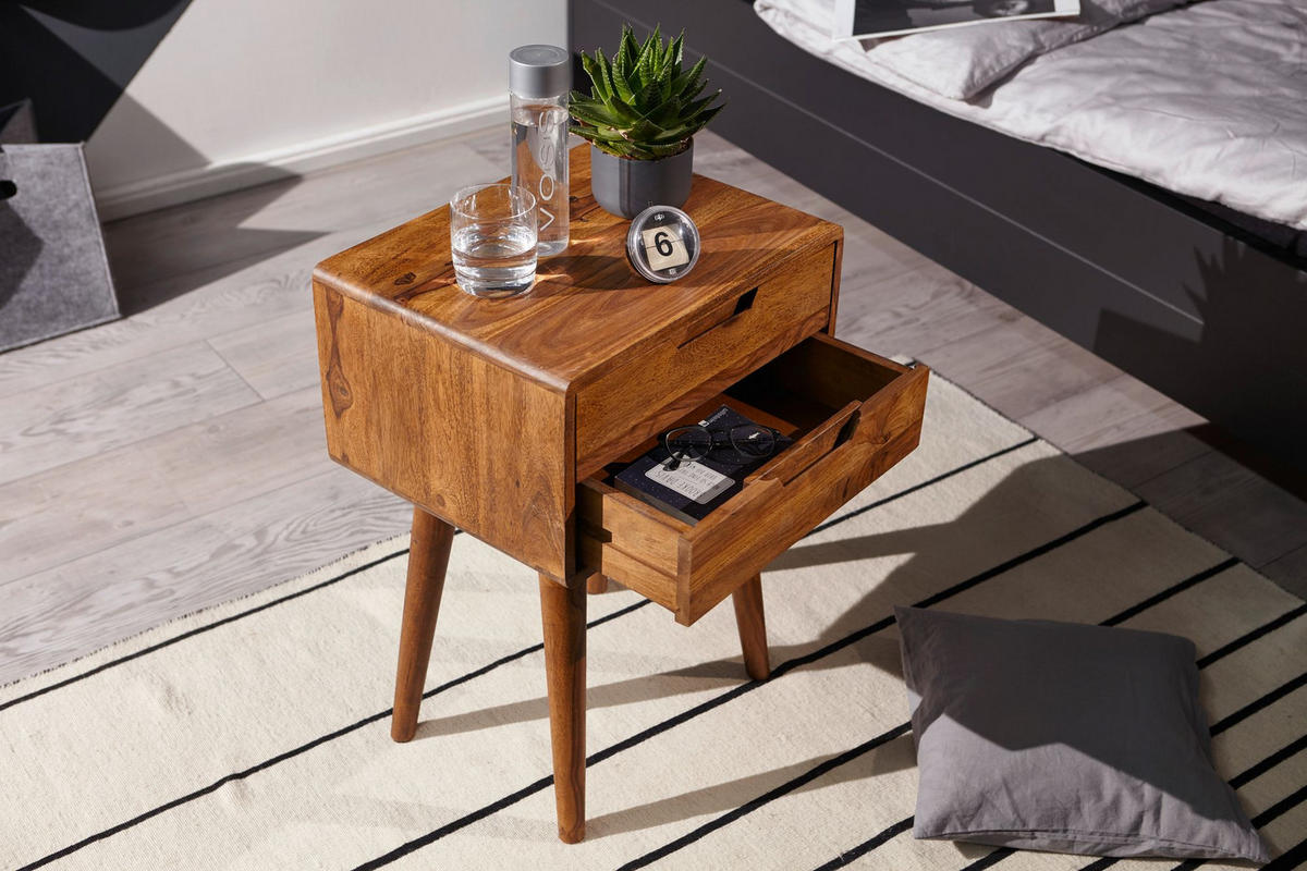 NACHTTISCH – Massivholz, 47x66x36 cm, 2 Schubladen, Landhausstil - Braun, Holz (47/66/36cm) - KADIMA DESIGN