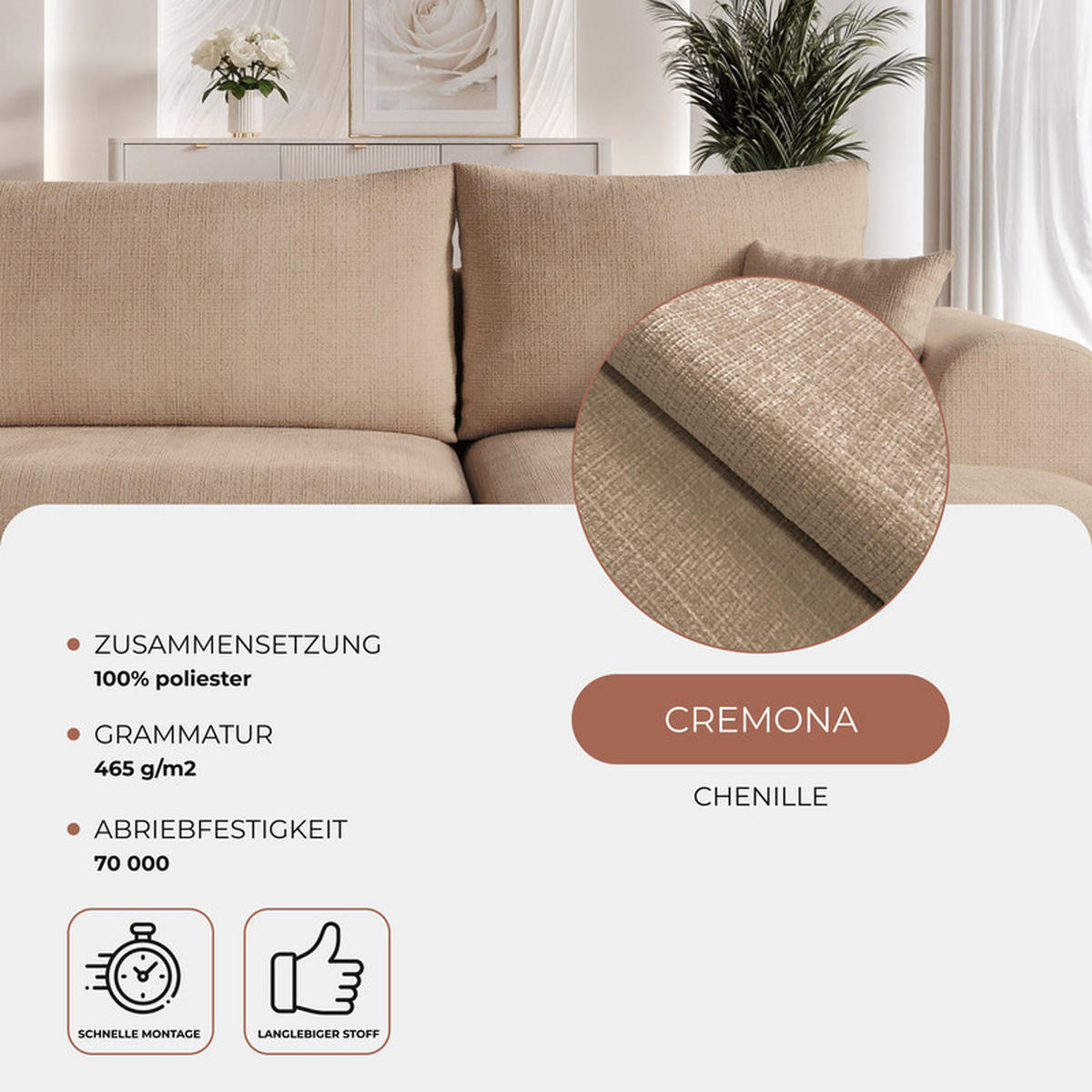 ECKSOFA BLOOM mit Schlaffunktion und Bettkasten Beige - Beige, Holzwerkstoff/Kunststoff (263/150cm) - Idohome