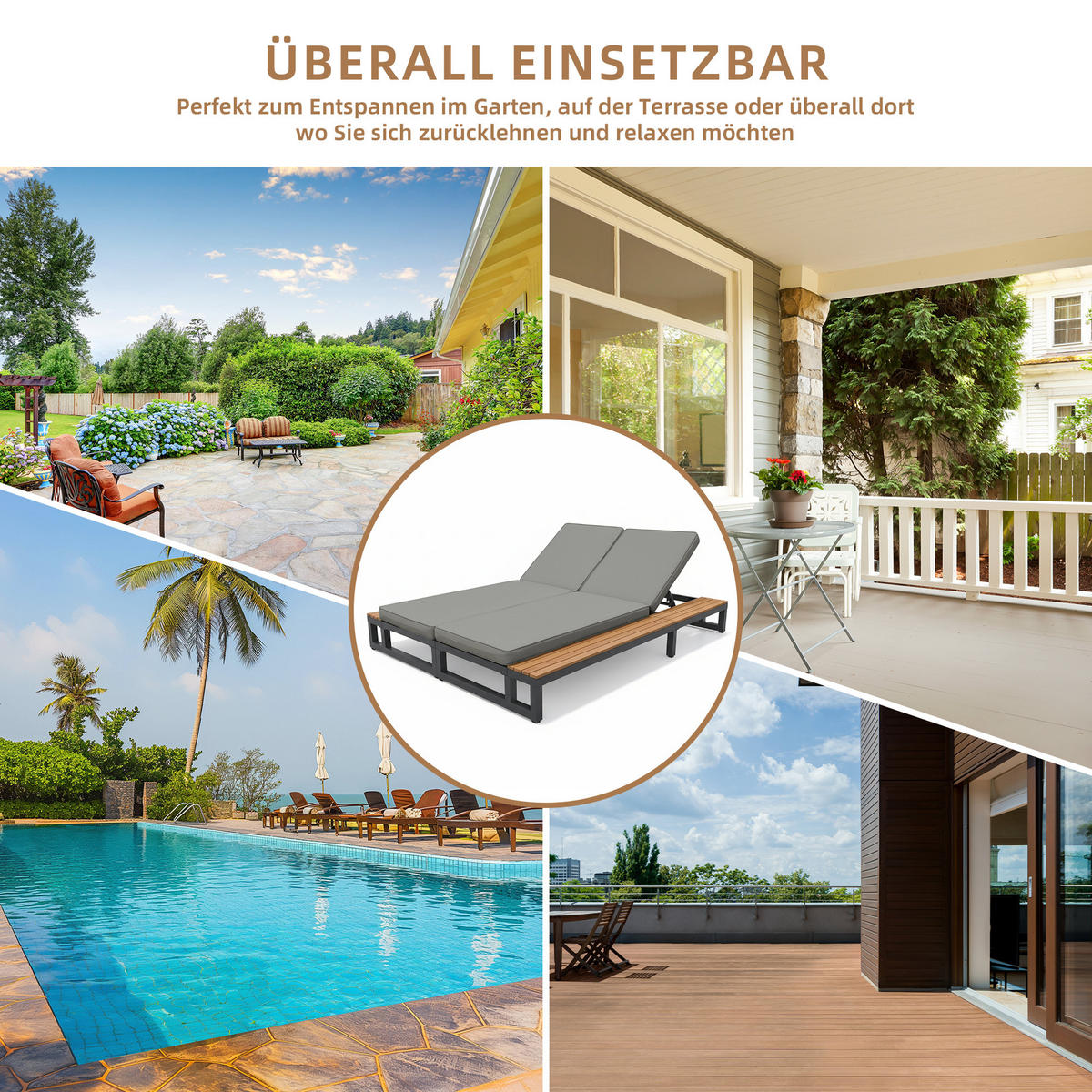 OUTDOOR-LIEGESTUHL Multifunktionales Sofabett Grau Linke Seite 3-tlg - Grau, Metall (79.5/73/184cm) - ComfortXL