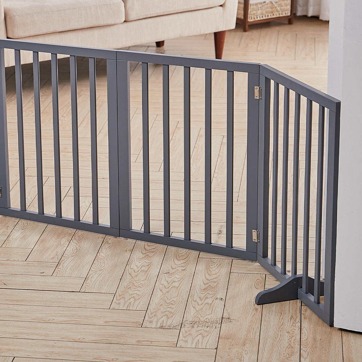 SCHUTZGITTER 3-Paneele Faltbar Freistehend MDF Grau - Grau, Holzwerkstoff (139/1.8cm) - Livingandhome