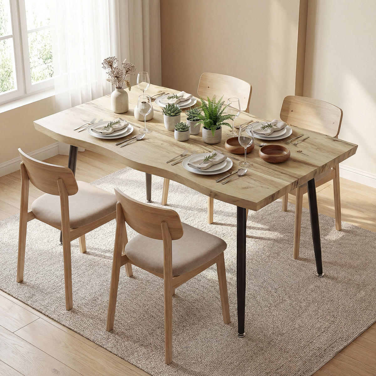 ESSTISCH rechteckig Eiche 110/70/75 cm - Eichefarben/Schwarz, Holzwerkstoff/Metall (110/70/75cm) - HOMCOM