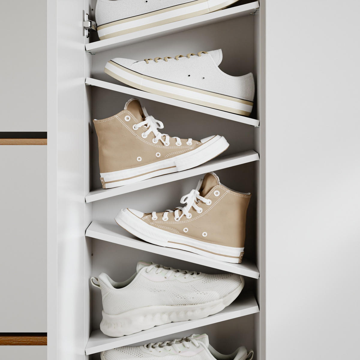 SCHUHSCHRANK mit Klappen und Steckdose FSR229-E-WN - Ahornfarben/Weiß, Holzwerkstoff/Fell (15/126/121cm) - SoBuy