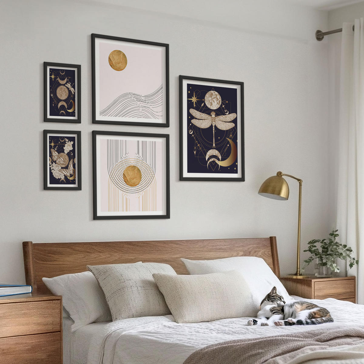 WANDBILDER 5er-Set - 50x50 cm & 20x30 cm & 40x60 cm Schwarzer Rahmen - Naturmotive mit dem Mond - Schwarz, Kunststoff (40/60cm) - ArtPrintCave