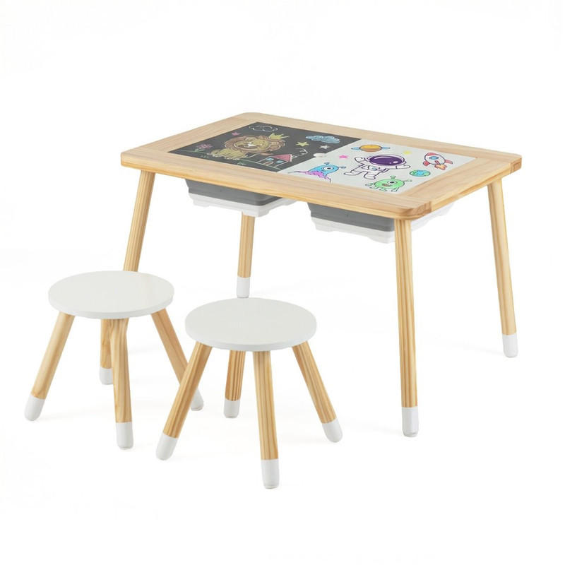 KINDERSPIELTISCH Runder natur(3-tlg) - Naturfarben, Holz (81/50/58cm) - COSTWAY