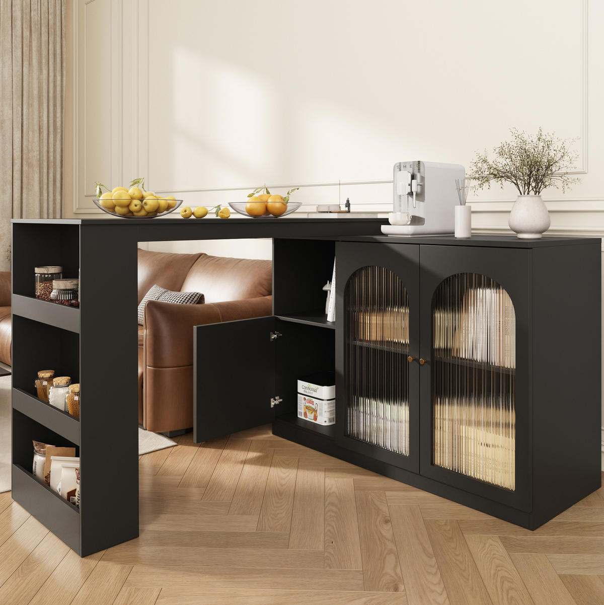 BAROVÝ stôl z MDF, 120/40/97 cm čierny, otočný o 360° s úložným priestorom - čierna, kompozitné drevo (120/40/103cm) - BEAOK