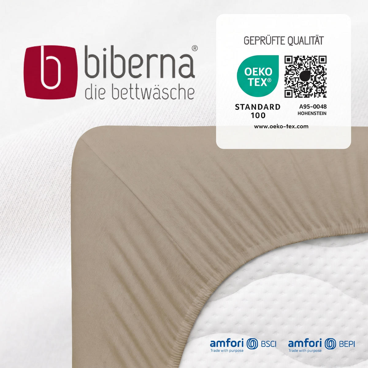 SPANNBETTTUCH Premium Jersey taupe, 140x200 cm - 160x200 cm - Taupe, Textil (160/200cm) - biberna