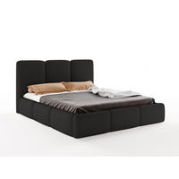 POLSTERBETT VARDO 180x200 cm mit Bettkasten, Stauraum und Metall-Lattenrost – Bouclé Stoff Schwarz - Schwarz, Textil/Metall (180/200cm) - Luxkor24