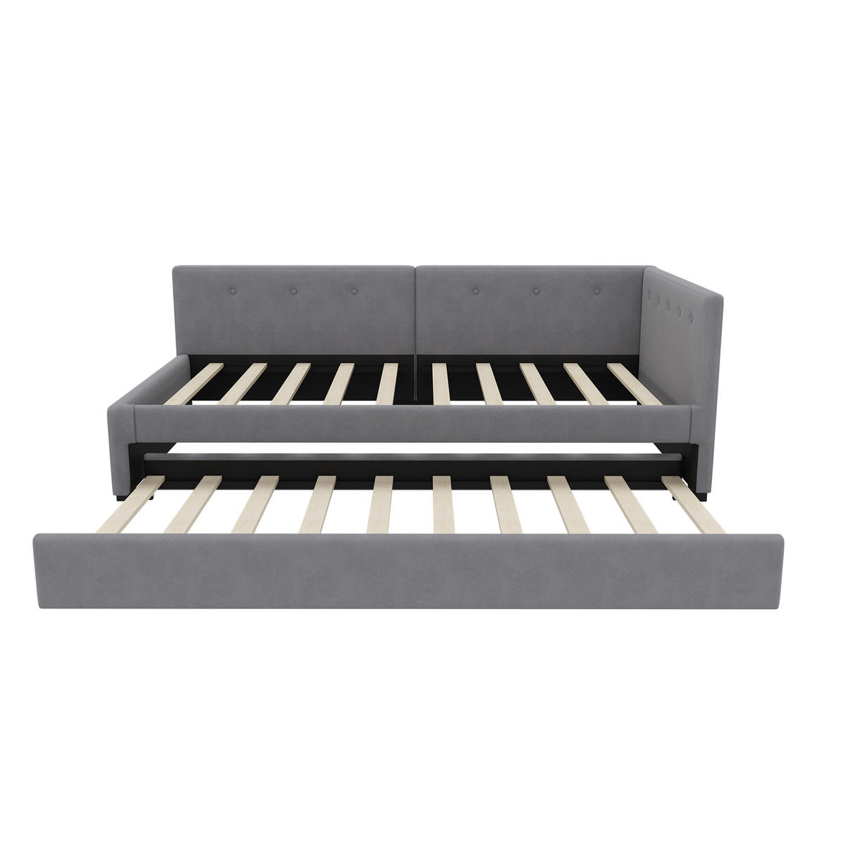 POLSTERBETT 90x200cm mit ausziehbarem Kopfteil und Lattenrost - Grau, Textil (90/200cm) - OKWISH