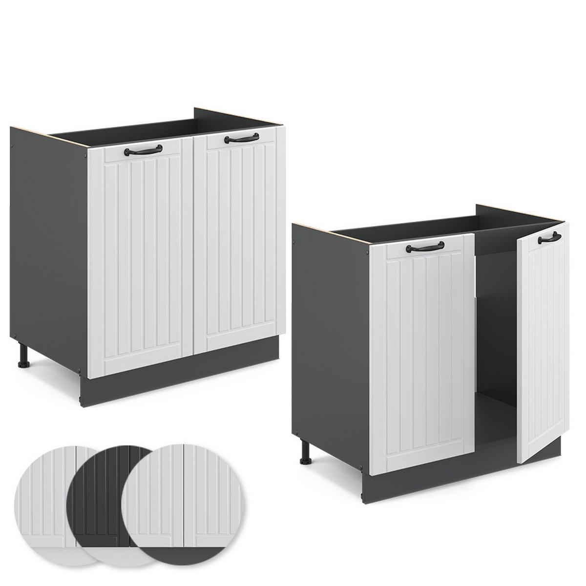 SPÜLENUNTERSCHRANK Fame-Line Weiß Landhaus 80 cm, AP Eiche - Anthrazit/Weiß, Holzwerkstoff (80/82/60cm) - Vicco